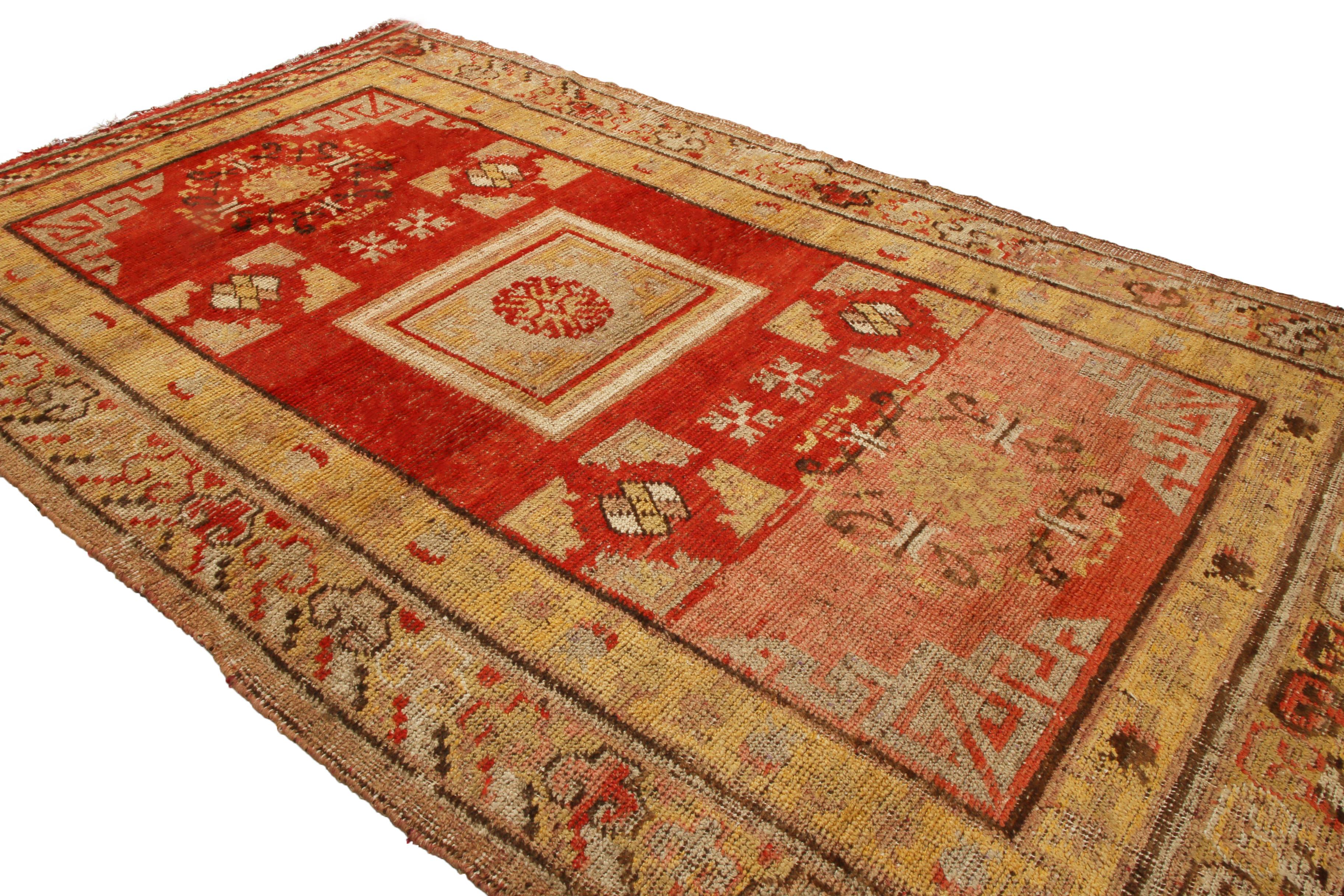 East Turkestani Antique Khotan Transitional Red and Golden Beige Wool Rug