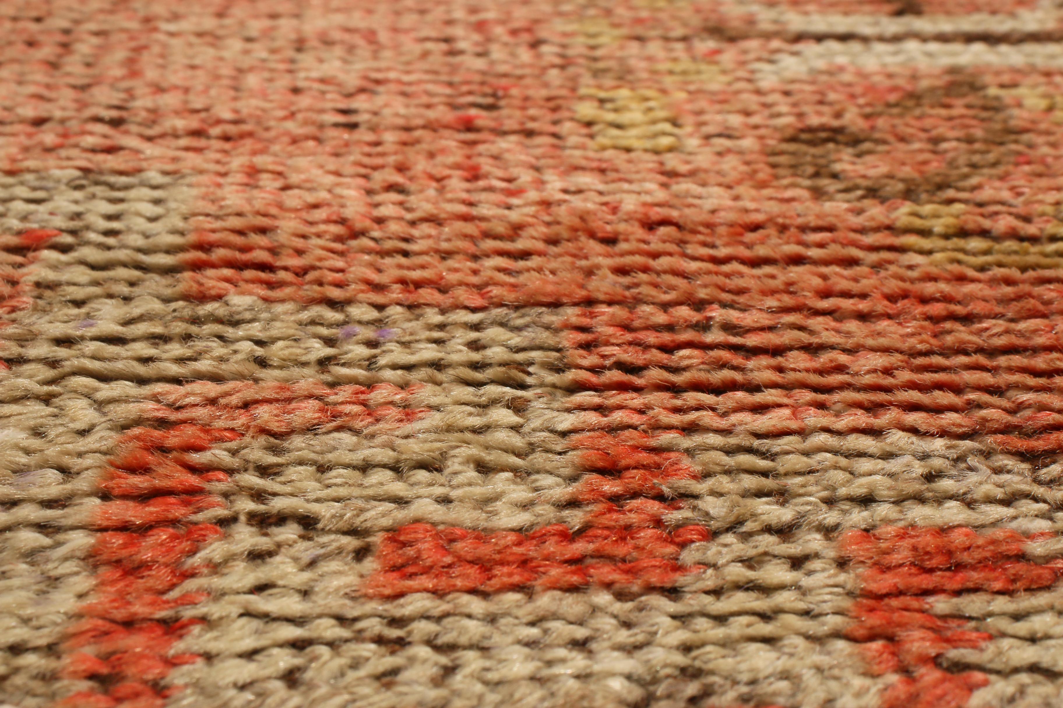 Hand-Knotted Antique Khotan Transitional Red and Golden Beige Wool Rug
