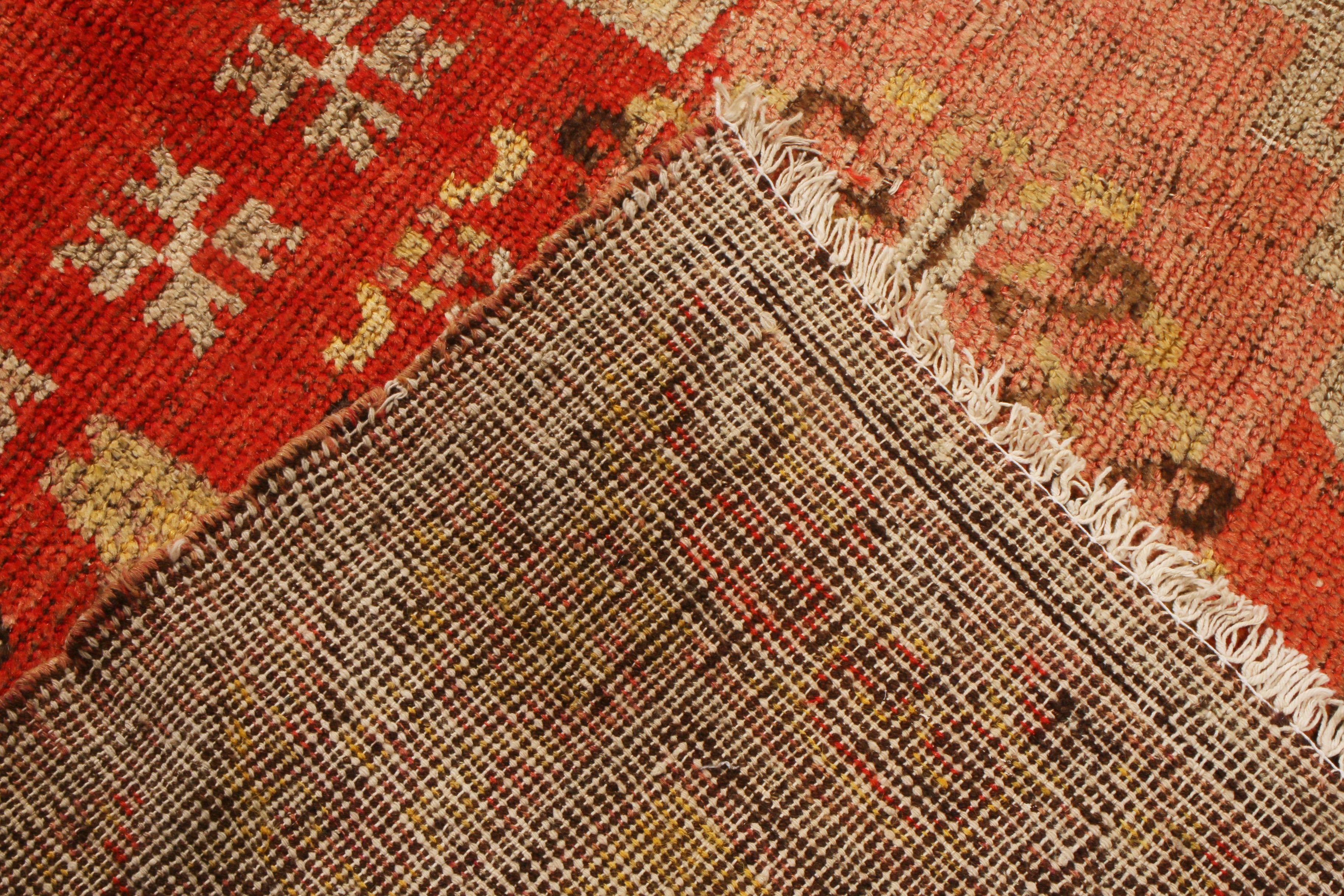 Antique Khotan Transitional Red and Golden Beige Wool Rug In Good Condition In Long Island City, NY