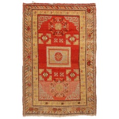 Antique Khotan Transitional Red and Golden Beige Wool Rug