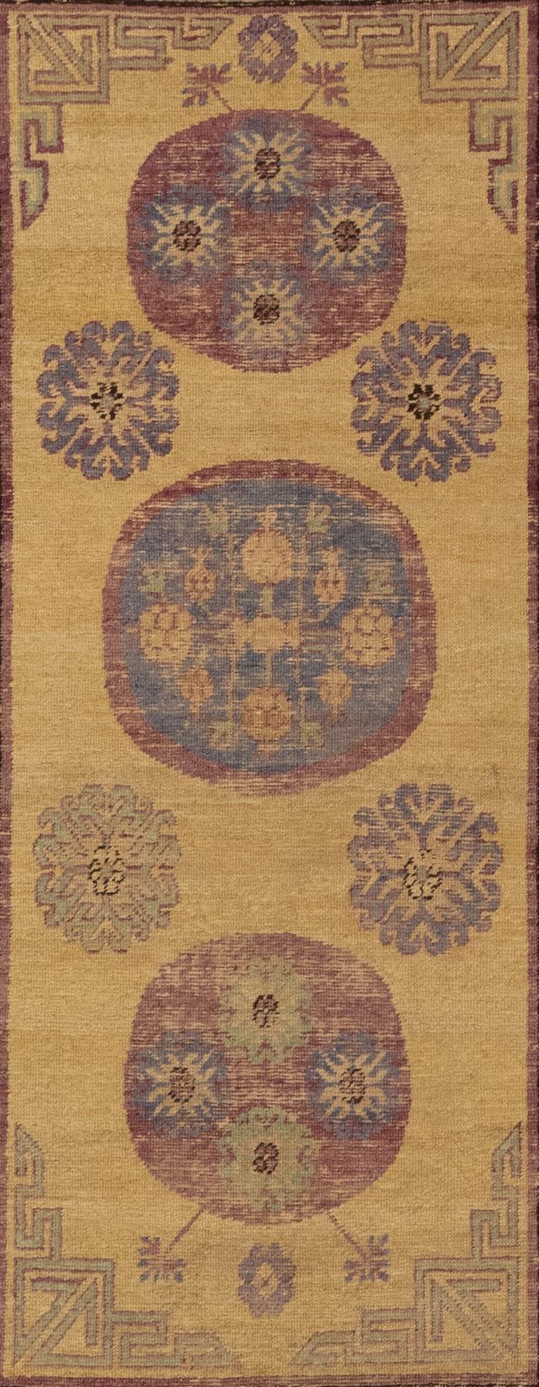 Hand-Knotted Antique Khotan with Yellow Safron Yellow Field Rug For Sale