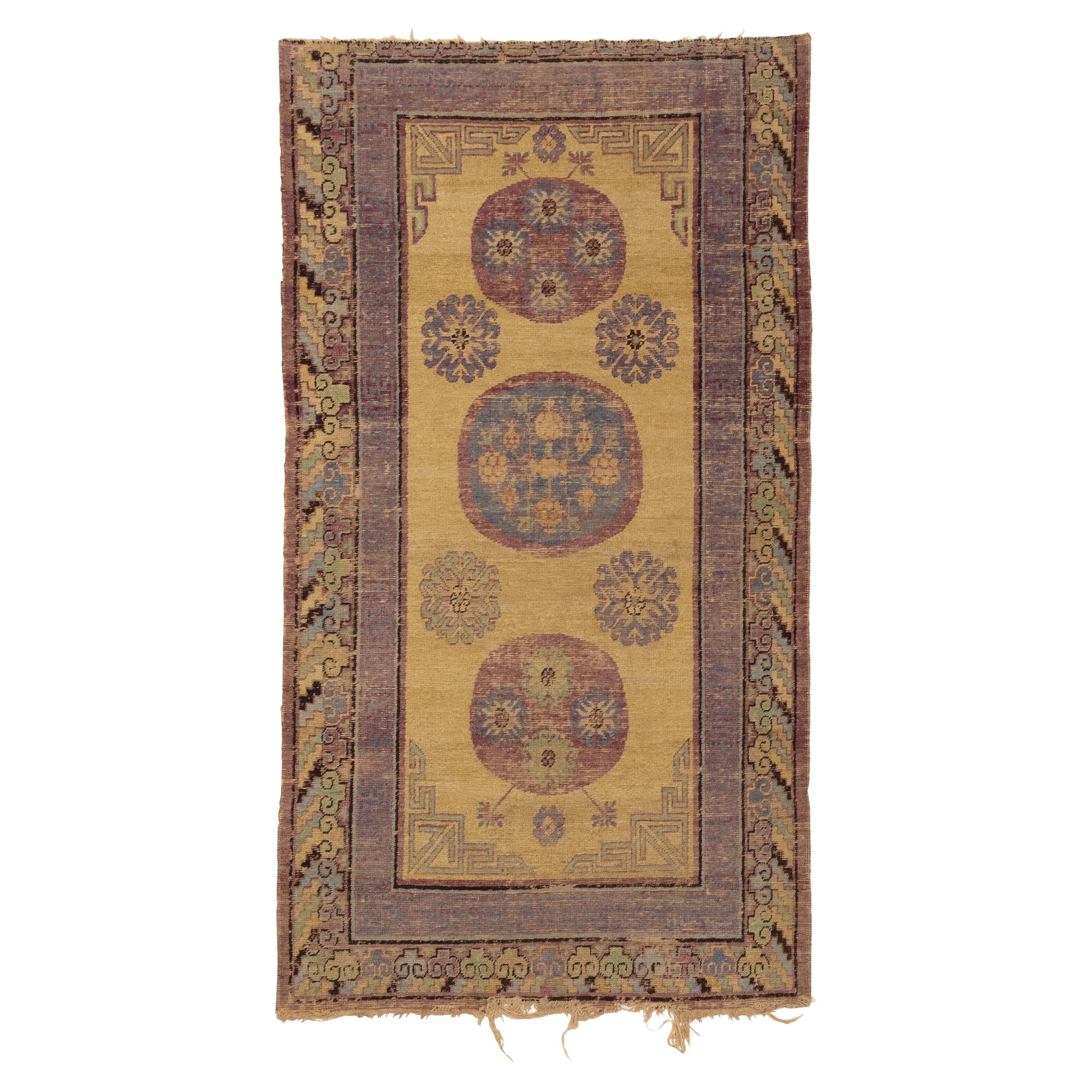 Antique Khotan with Yellow Safron Yellow Field Rug For Sale