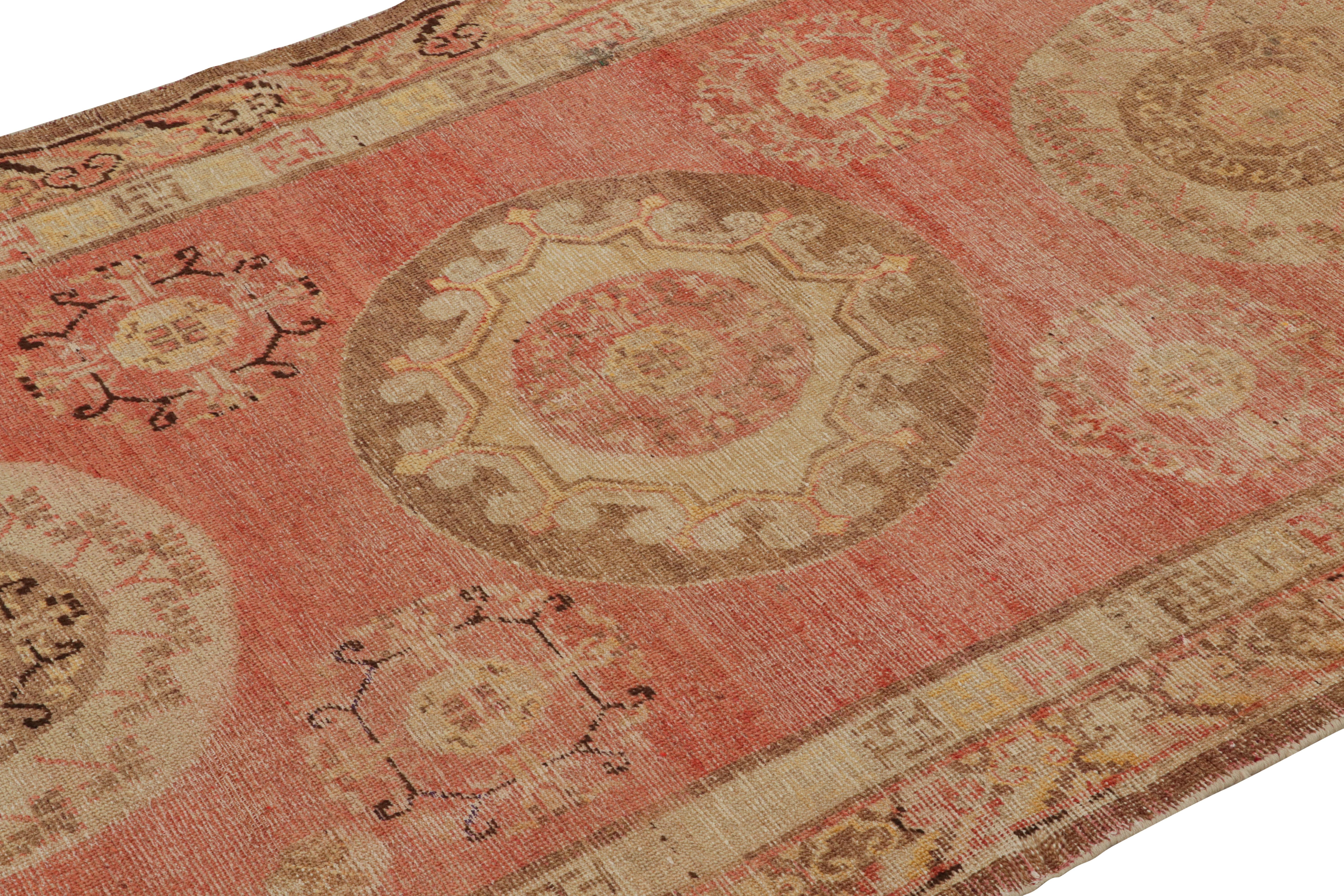 Hand-Knotted Antique Khotan Wool Rug in Red and Beige Geometric Pattern by Rug & Kilim For Sale