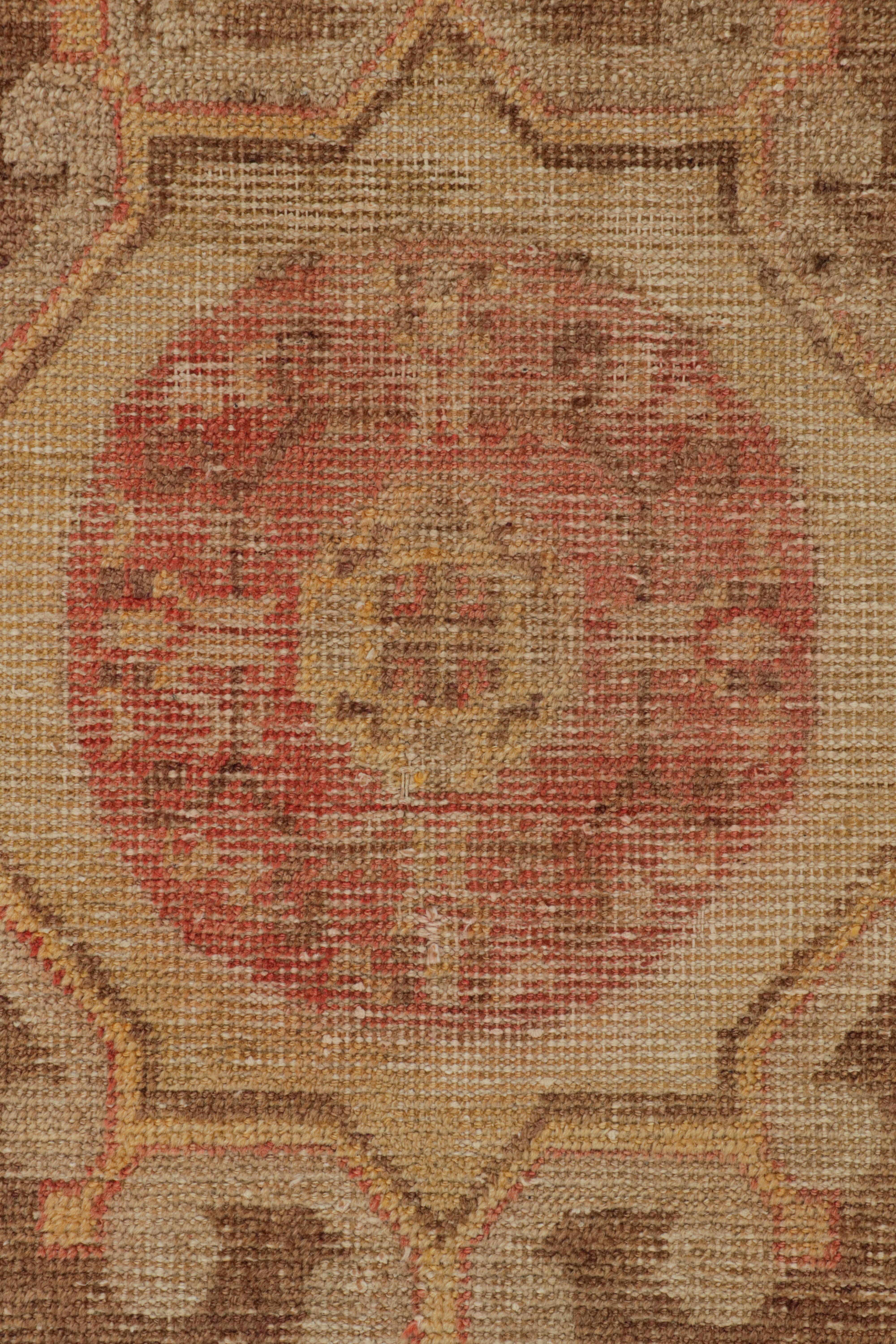 Early 20th Century Antique Khotan Wool Rug in Red and Beige Geometric Pattern by Rug & Kilim For Sale