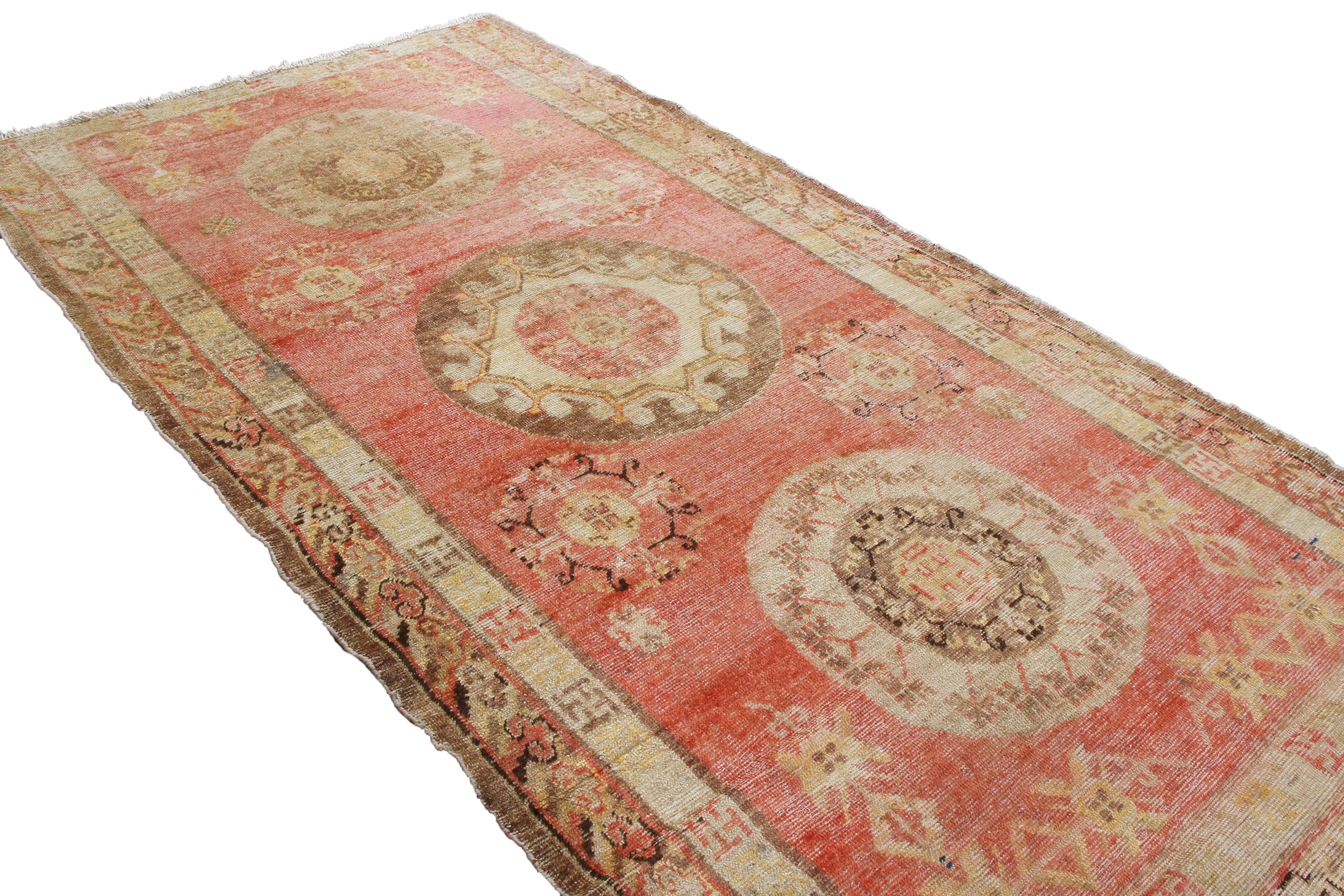 Hand-Knotted Antique Khotan Wool Rug in Red and Beige Geometric Pattern by Rug & Kilim For Sale