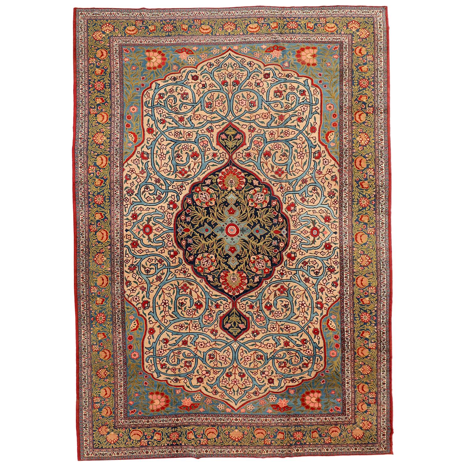 Antiker persischer Khoy-Teppich aus den 1920er Jahren, großes Medaillon, 13' x 20' im Angebot