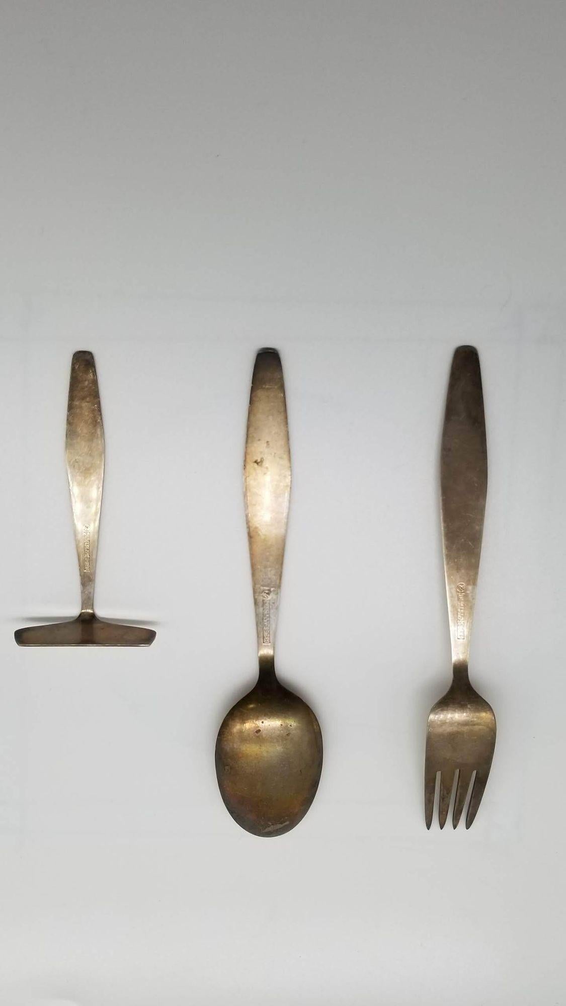 Antique Kids Set of 3, Silverware 830S by Mylius, Norway -1900s In Excellent Condition For Sale In Van Nuys, CA
