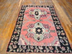1920s Rose Medallion Vintage Turkish Anatolian Kilim Rug 4'9" x 7'9" Wool Carpet