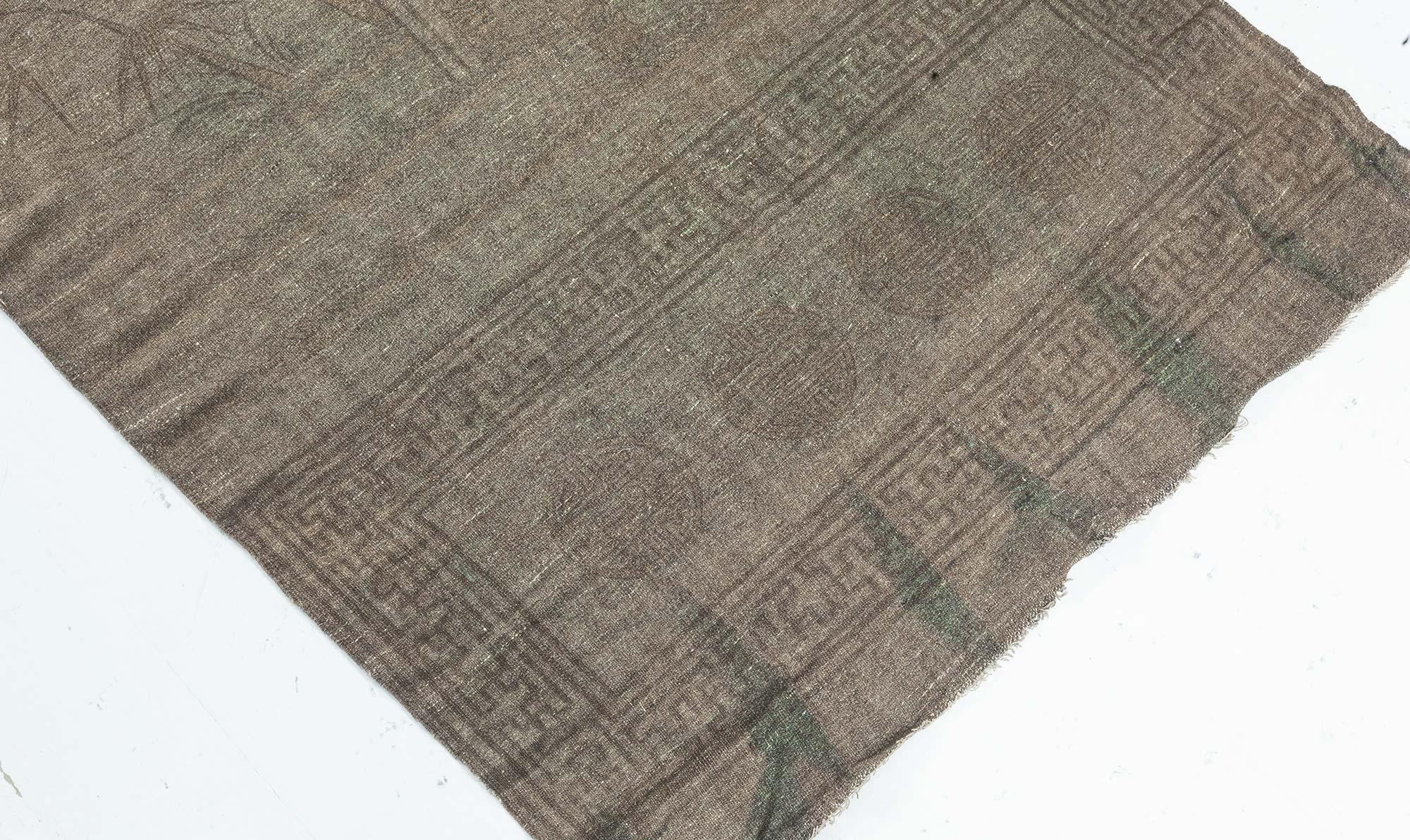 Antique Kilim Bamboo Green Brown Runner In Good Condition For Sale In New York, NY