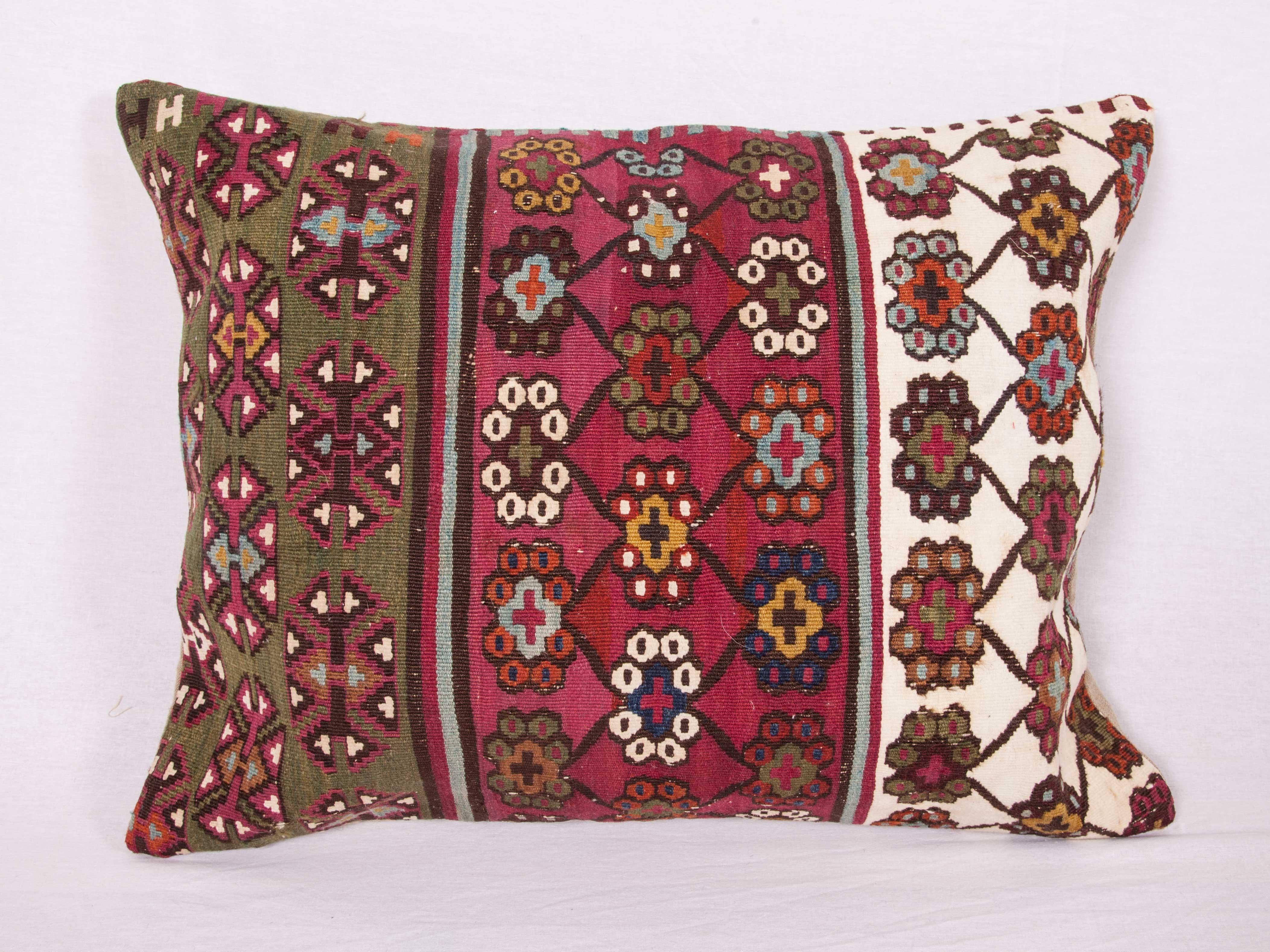 Hand-Woven Antique Kilim Cuschion Covers Fashioned from Late 19th Century Turkish Kilim