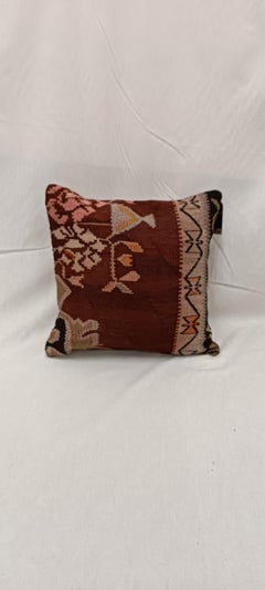 Antique Kilim Cushion Cover in Rustic Terracotta, 45x45 cm Handwoven Pillow Case