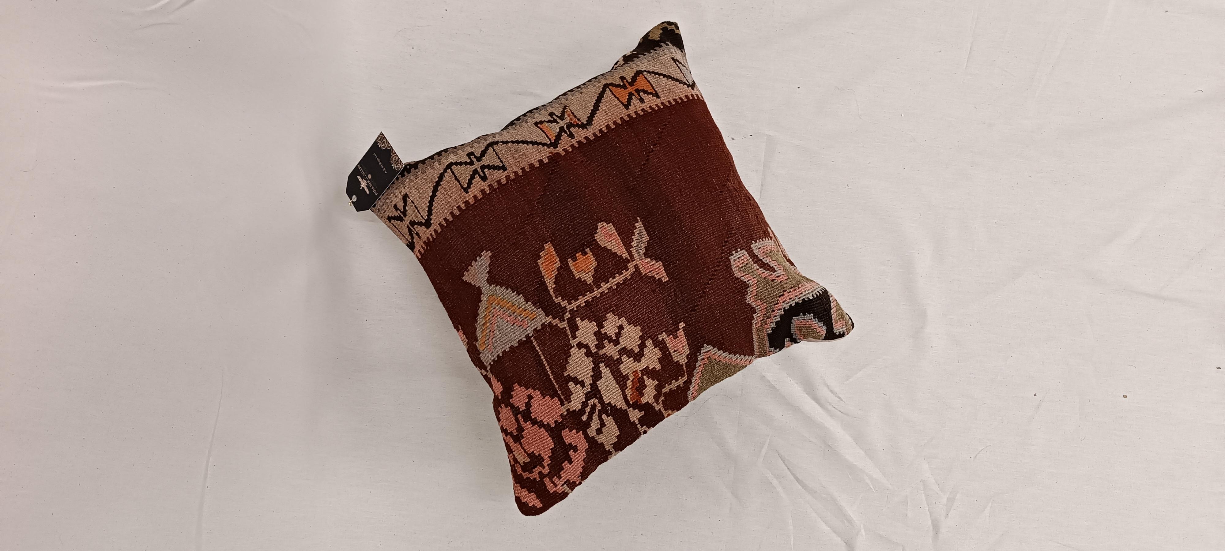 Housse de coussin Kilim antique en terre cuite rustique, 45x45 cm Housse de coussin tissée à la main Neuf - En vente à Wembley, GB