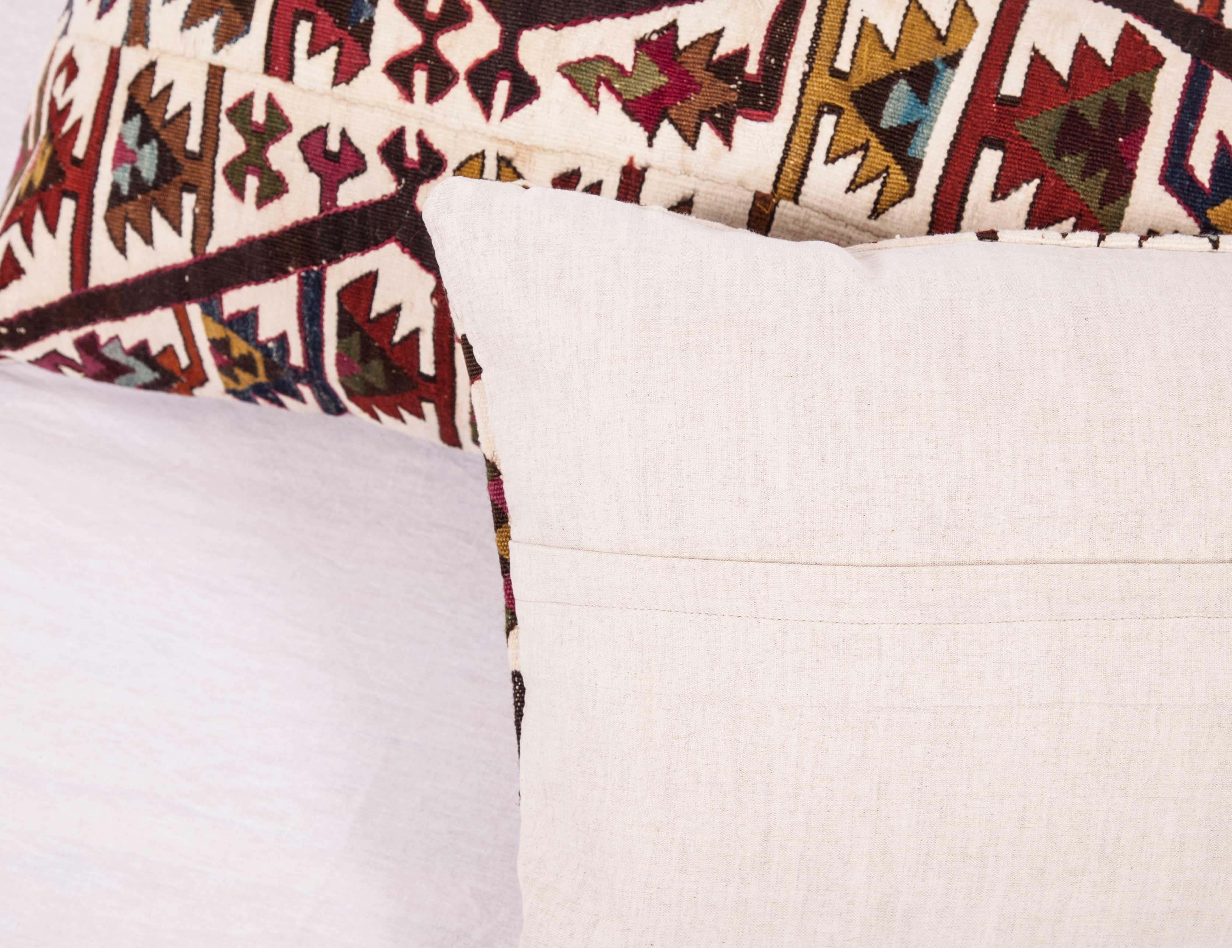 Hand-Woven Antique Kilim Cushion Covers Fashioned from Late 19th Century Turkish Kilim,