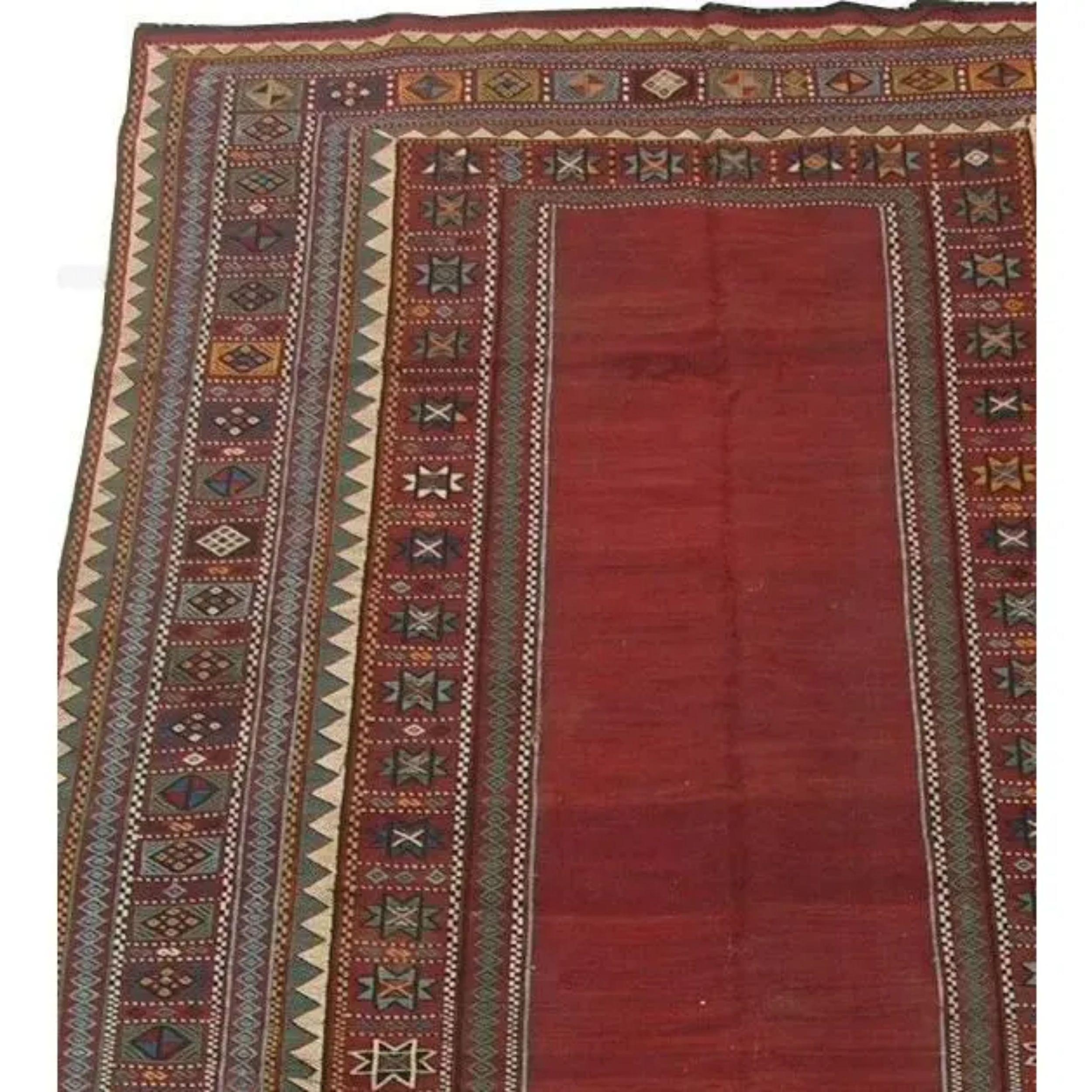 Antique Kilim Geometric Design Runner 9'.8'' X 5.'4'' In Good Condition For Sale In Los Angeles, US