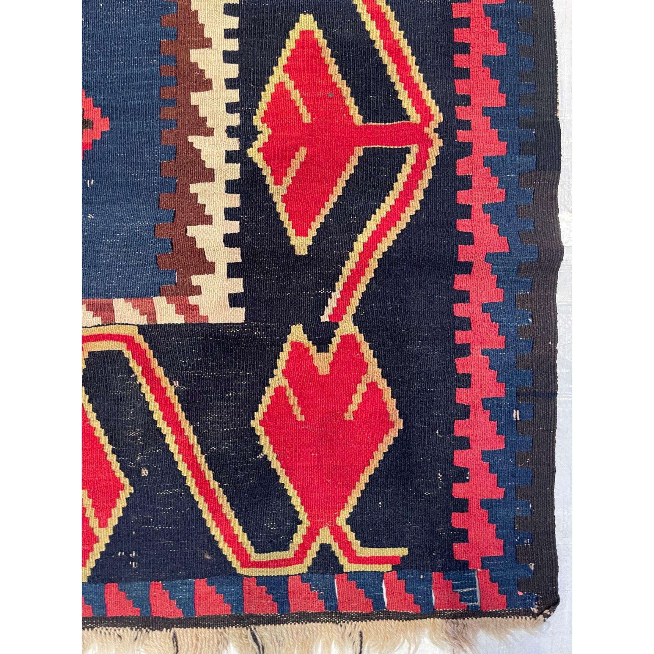 Other Antique Kilim Geometric Runner Rug 13'1'' X 5'11'' For Sale