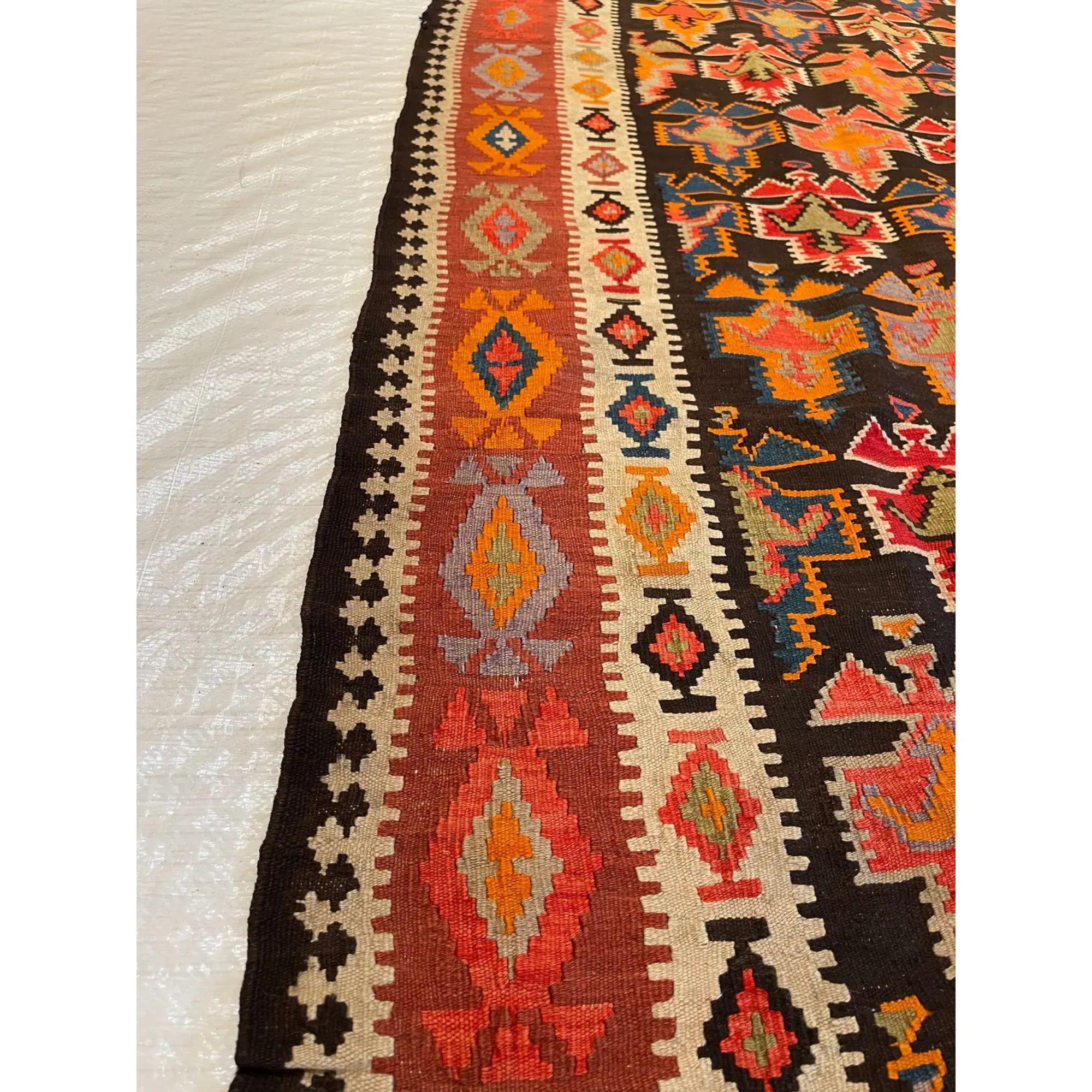 Unknown Antique Kilim Geometric Runner Rug - 14'4'' X 4'10'' For Sale