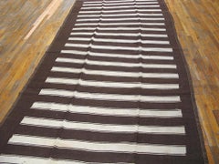 1940s Brown Stripe Kilim Antique N.W. Persian Rug FlatWeave 5x12'10" Wool Carpet