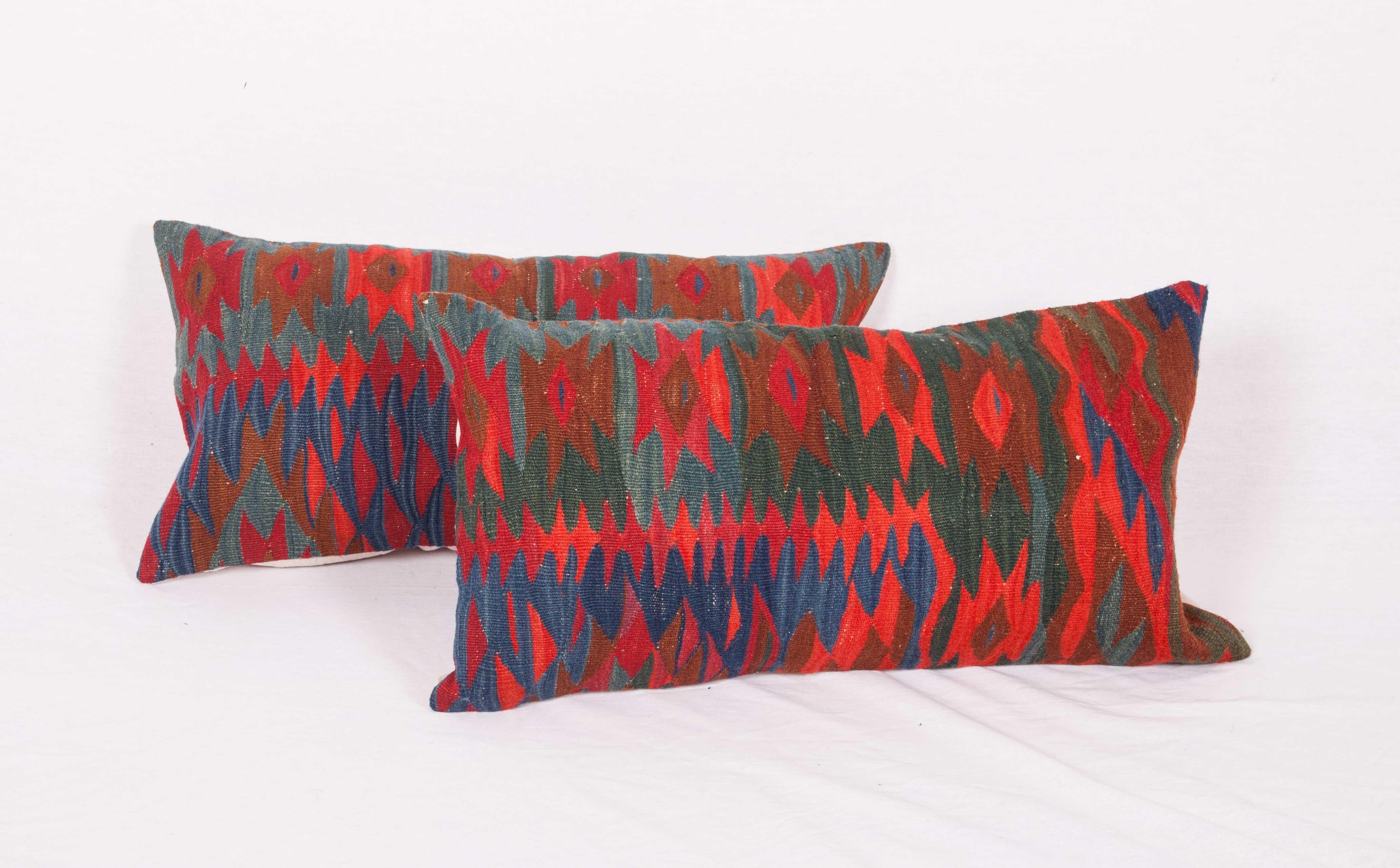 Wool Antique Kilim Pillow Cases Fashioned from a Late 19th Century Sharkoy Kilim