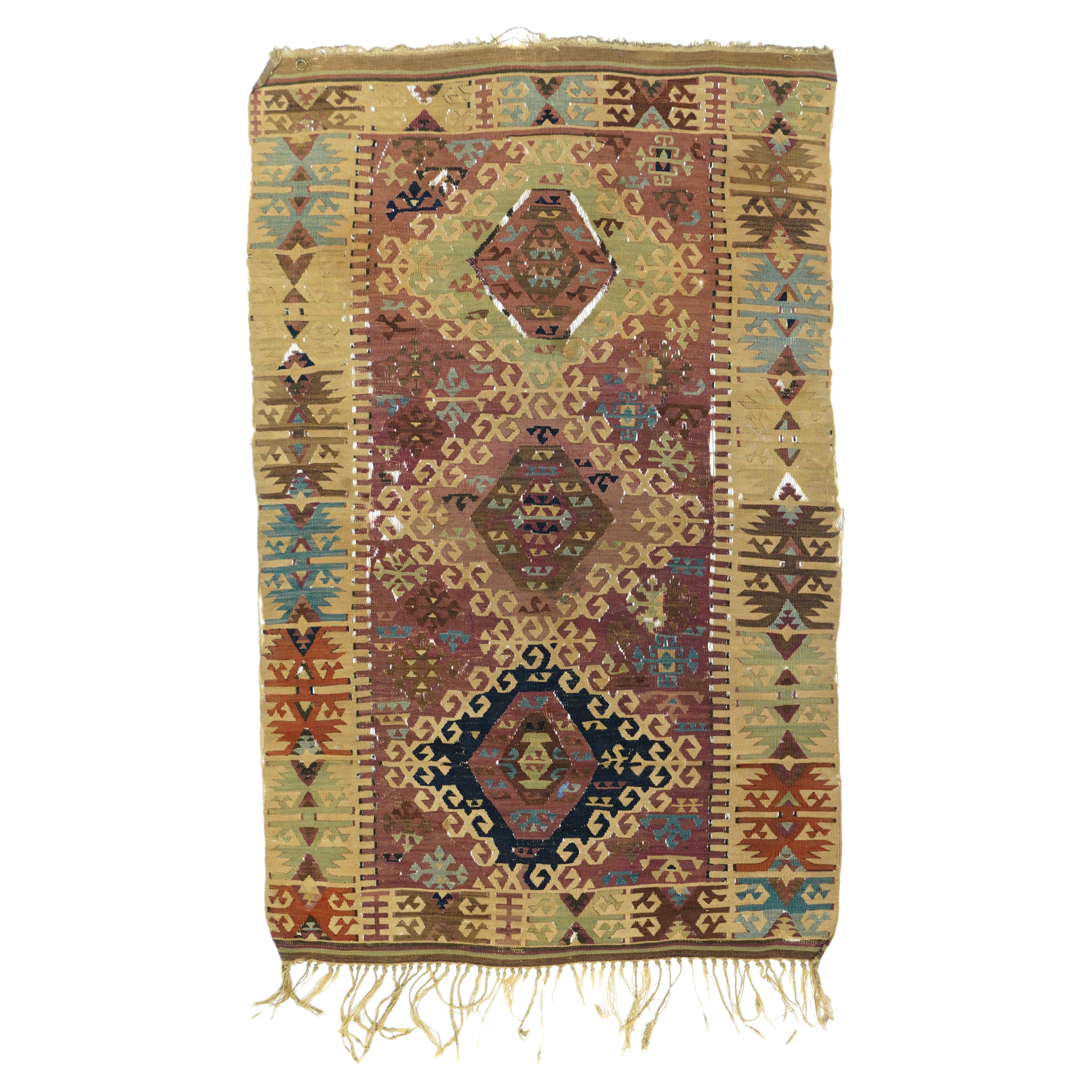 Tapis Kilim ancien 3'0" x 4'11'' en vente