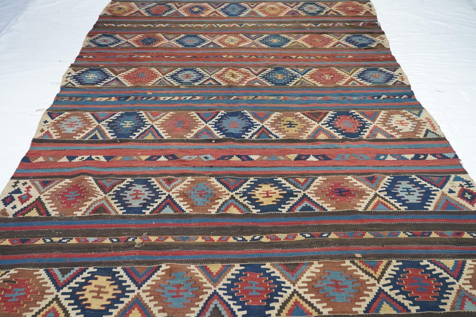 Hand-Knotted Antique Kilim Rug 5'9'' x 10'5'' For Sale
