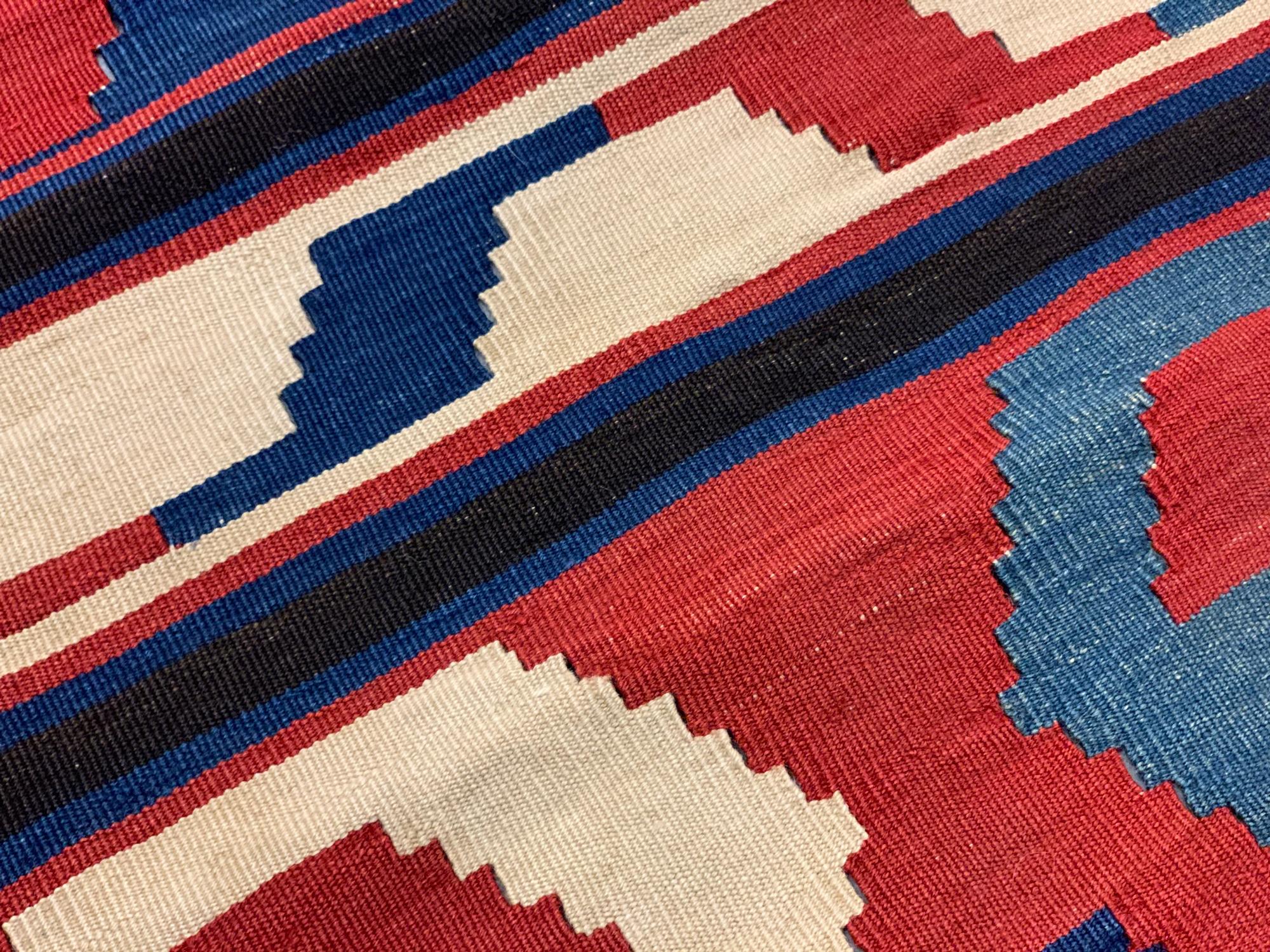 Cotton Antique Kilim Rug, All Over Traditional Geometric Kelim, Hand Woven Carpet For Sale