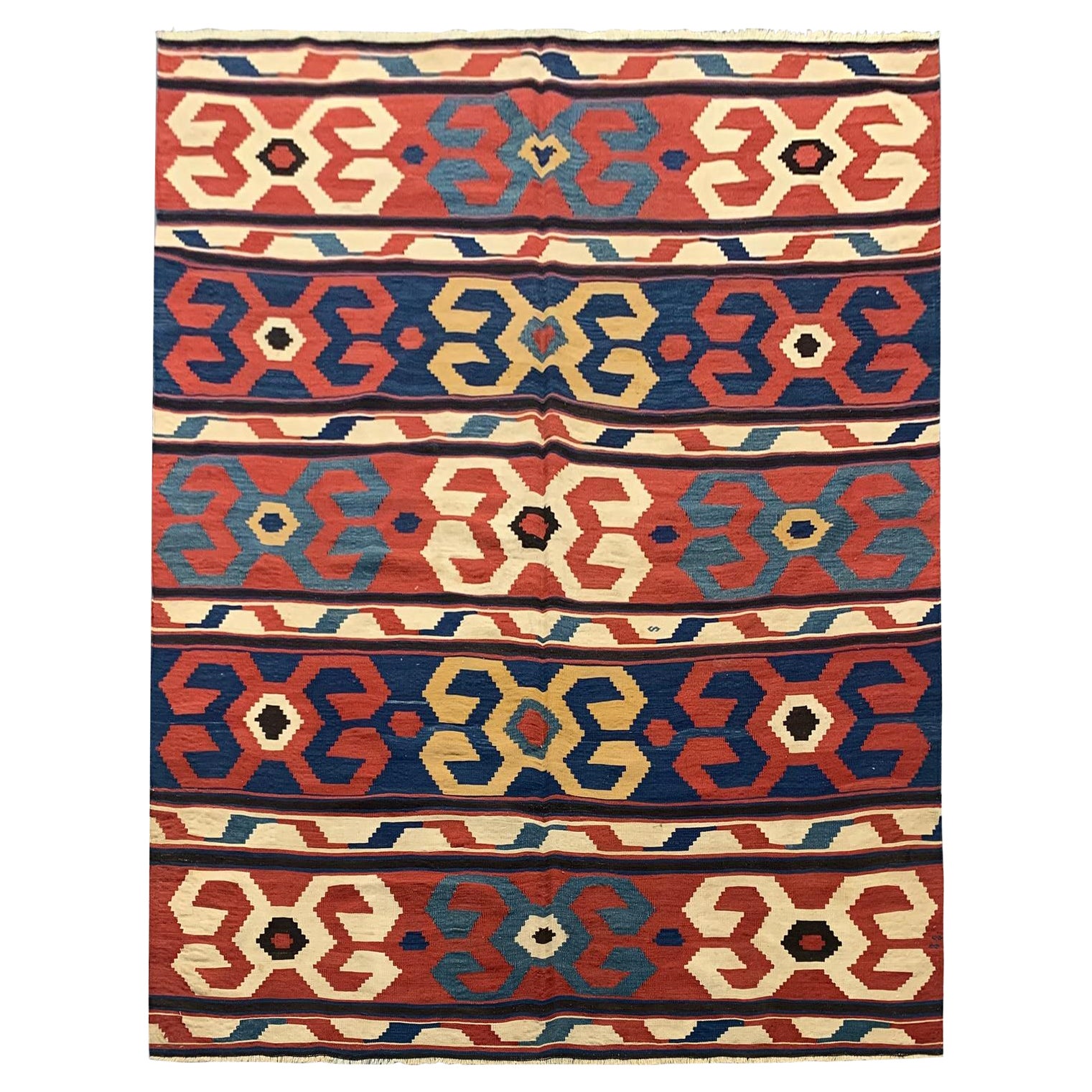 Tapis Kilim ancien, Kelim géométrique traditionnel, tissé à la main en vente