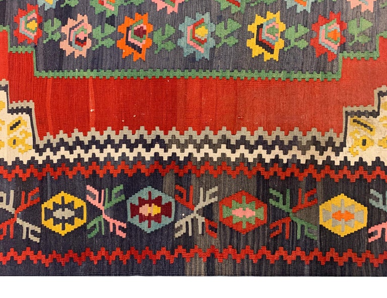 Antique Rugs, Yellow Kilim Rug Caucasian Geometric Karabagh Kilims Carpet  In Excellent Condition For Sale In Hampshire, SO51 8BY