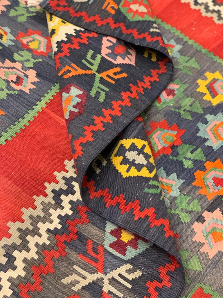 20th Century Antique Rugs, Yellow Kilim Rug Caucasian Geometric Karabagh Kilims Carpet  For Sale