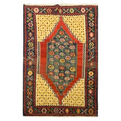 Vintage Rugs, Yellow Kilim Rug Caucasian Geometric Karabagh Kilims Carpet 