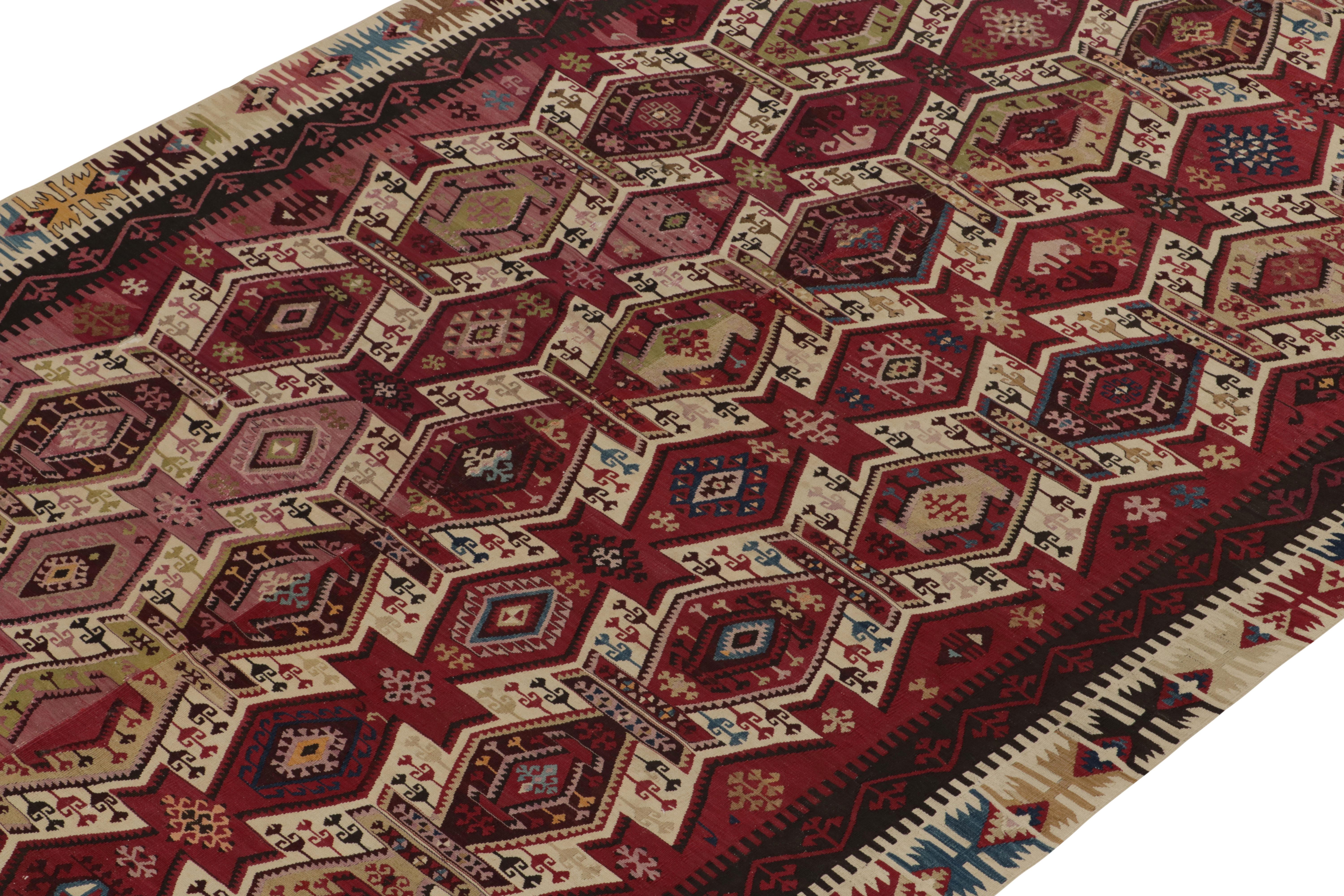 Hand-Knotted Antique Kilim Rug in Red, Brown, Beige Tribal Geometric Pattern by Rug & Kilim For Sale