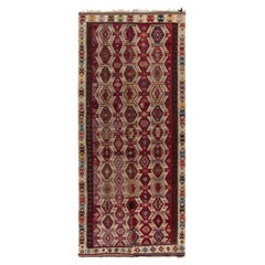 Tapis Kilim ancien à motif géométrique tribal rouge, marron et beige par Rug & Kilim