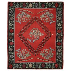 Antique Kilim Rug Red Handwoven Carpet Caucasian Red Wool Kilims