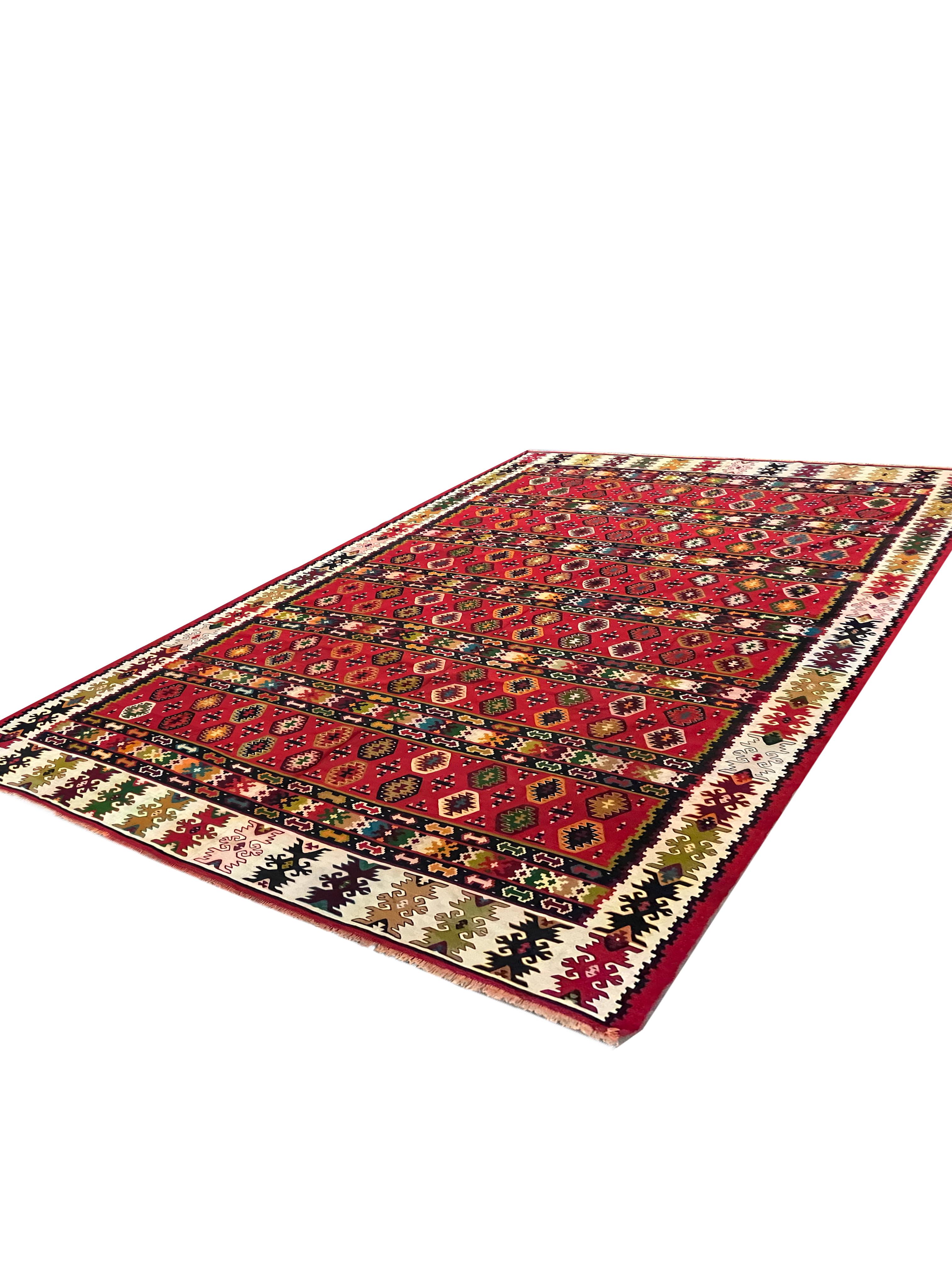 Antiker gestreifter türkischer Kelim-Teppich, handgewebter, flachgewebter Kelim-Teppich (Land) im Angebot