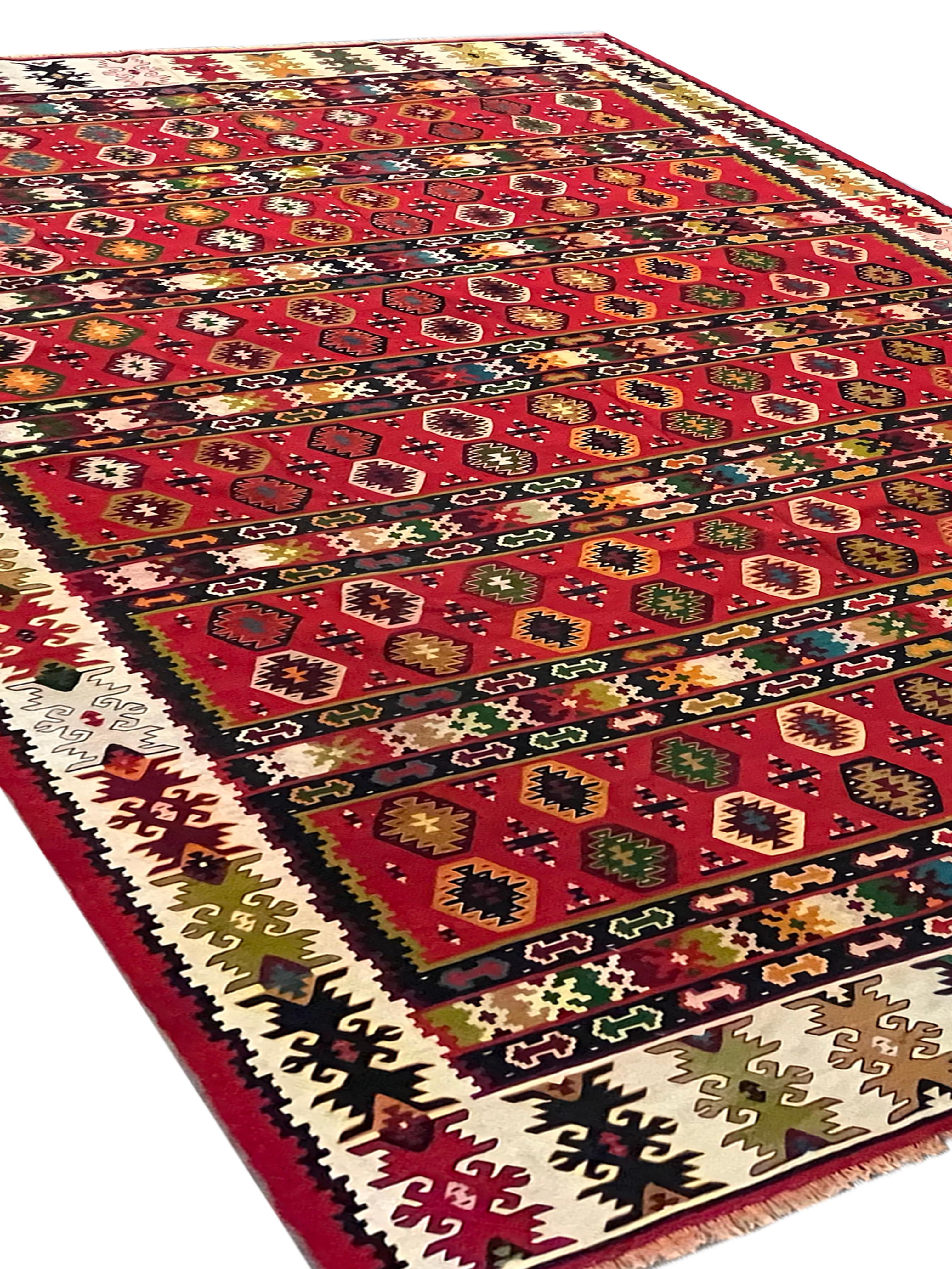 Country Antique Kilim Rug Striped Turkish Pirot Handmade Flatwoven Kilim Carpet For Sale