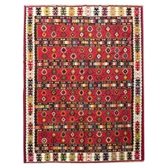 Antiker gestreifter türkischer Kelim-Teppich, handgewebter, flachgewebter Kelim-Teppich