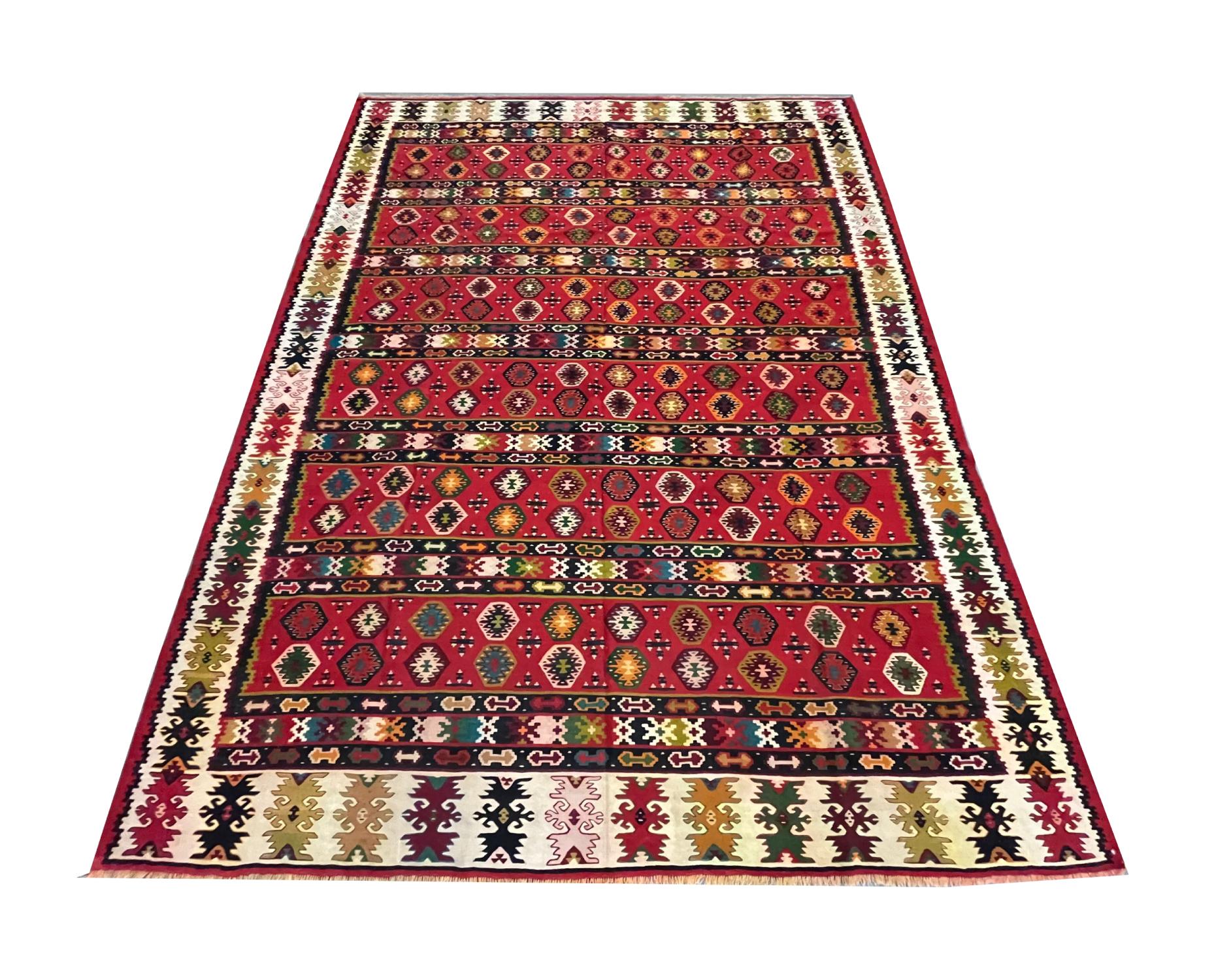 Alfombra Kilim Antigua Pirot Turco Rayado Hecho a Mano Alfombra Kilim Tejido Plano en Excelente estado para la venta en Wembley, GB