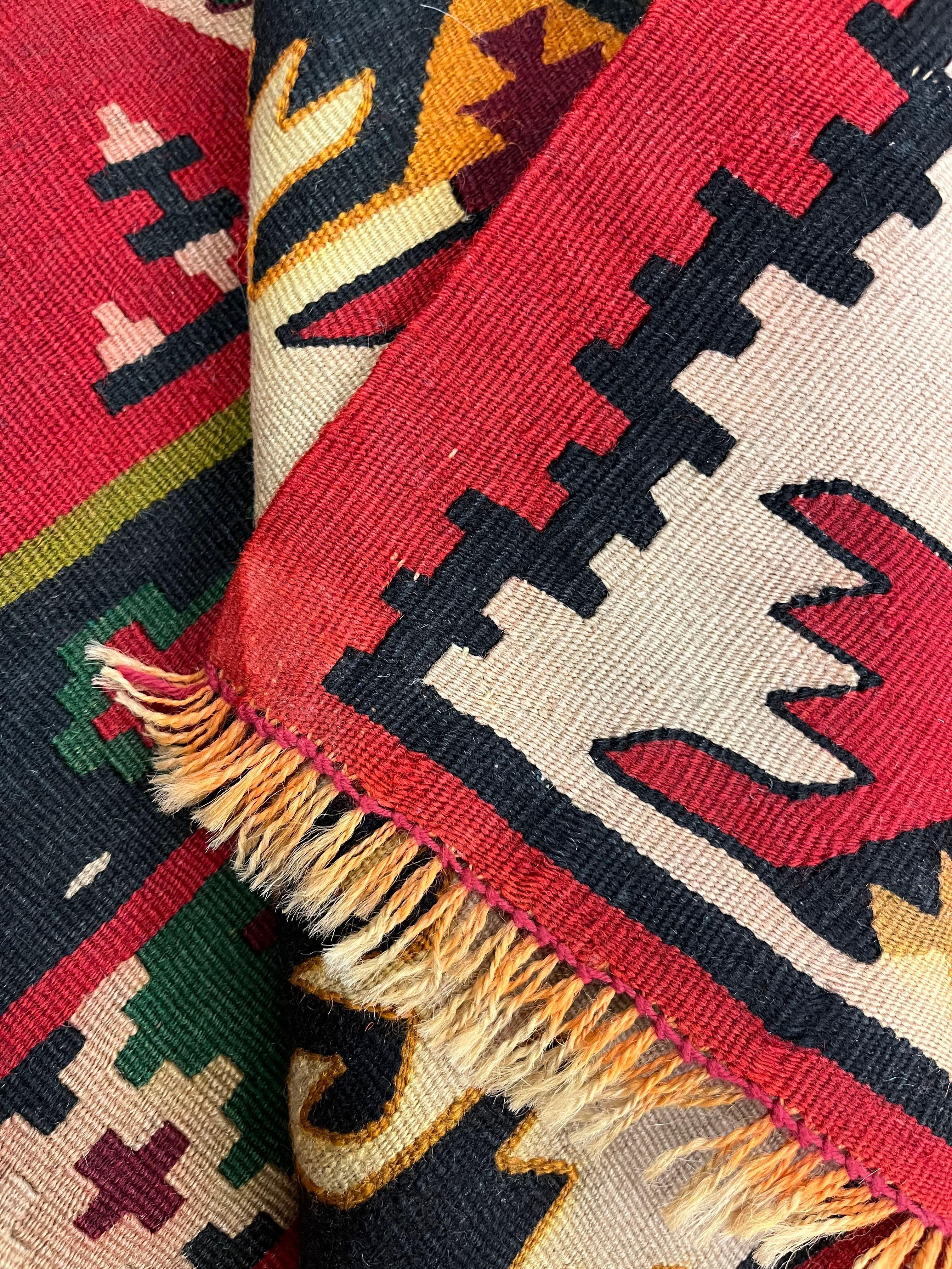 Alfombra Kilim Antigua Pirot Turco Rayado Hecho a Mano Alfombra Kilim Tejido Plano en venta 1