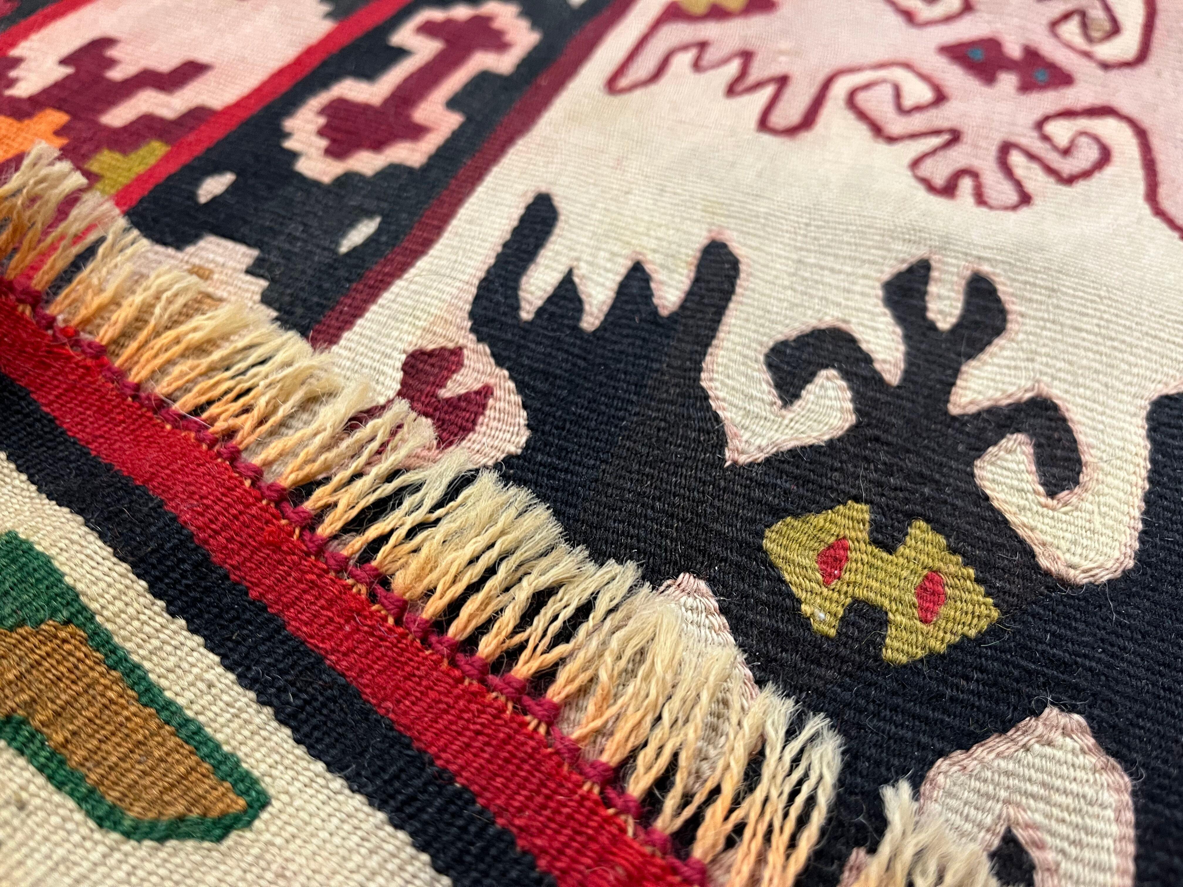 Alfombra Kilim Antigua Pirot Turco Rayado Hecho a Mano Alfombra Kilim Tejido Plano en venta 2