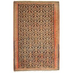 Antiker, traditioneller, geblümter Teppich aus rostfarbener Wolle, Kelim