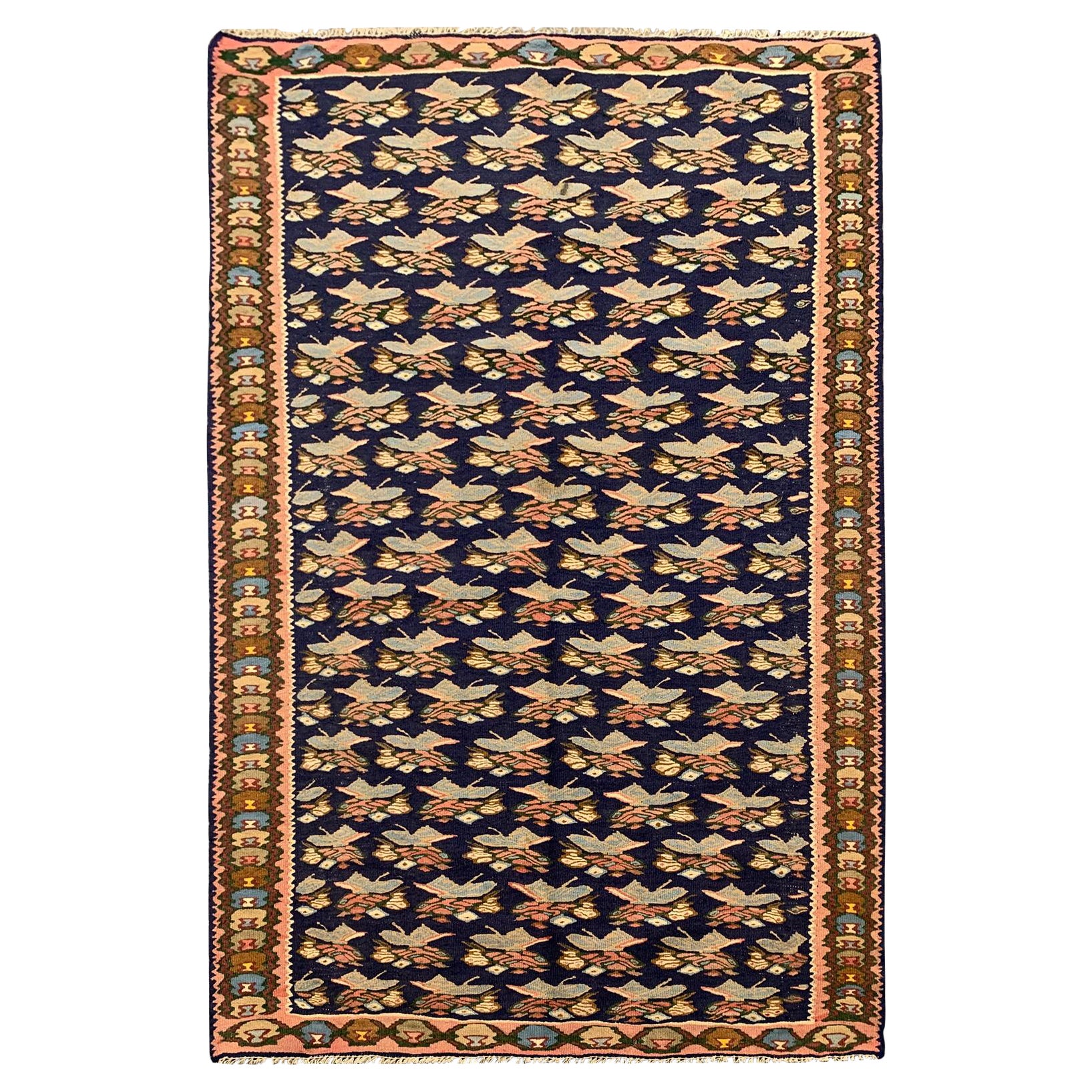 Antique Kilim Rug, Wool Kurdish Senneh Kelim
