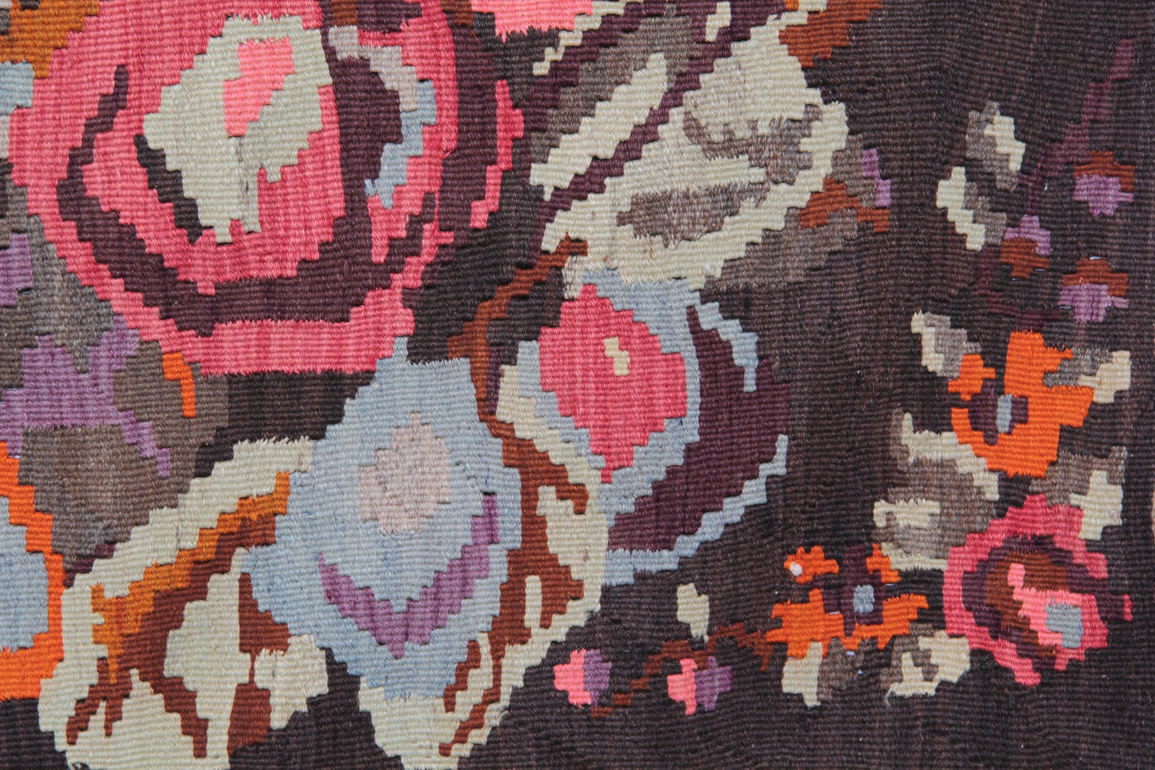 Azerbaijani Floral Antique Kilim Rug, Handmade Carpet and Hand-Woven Rug in Karabagh For Sale