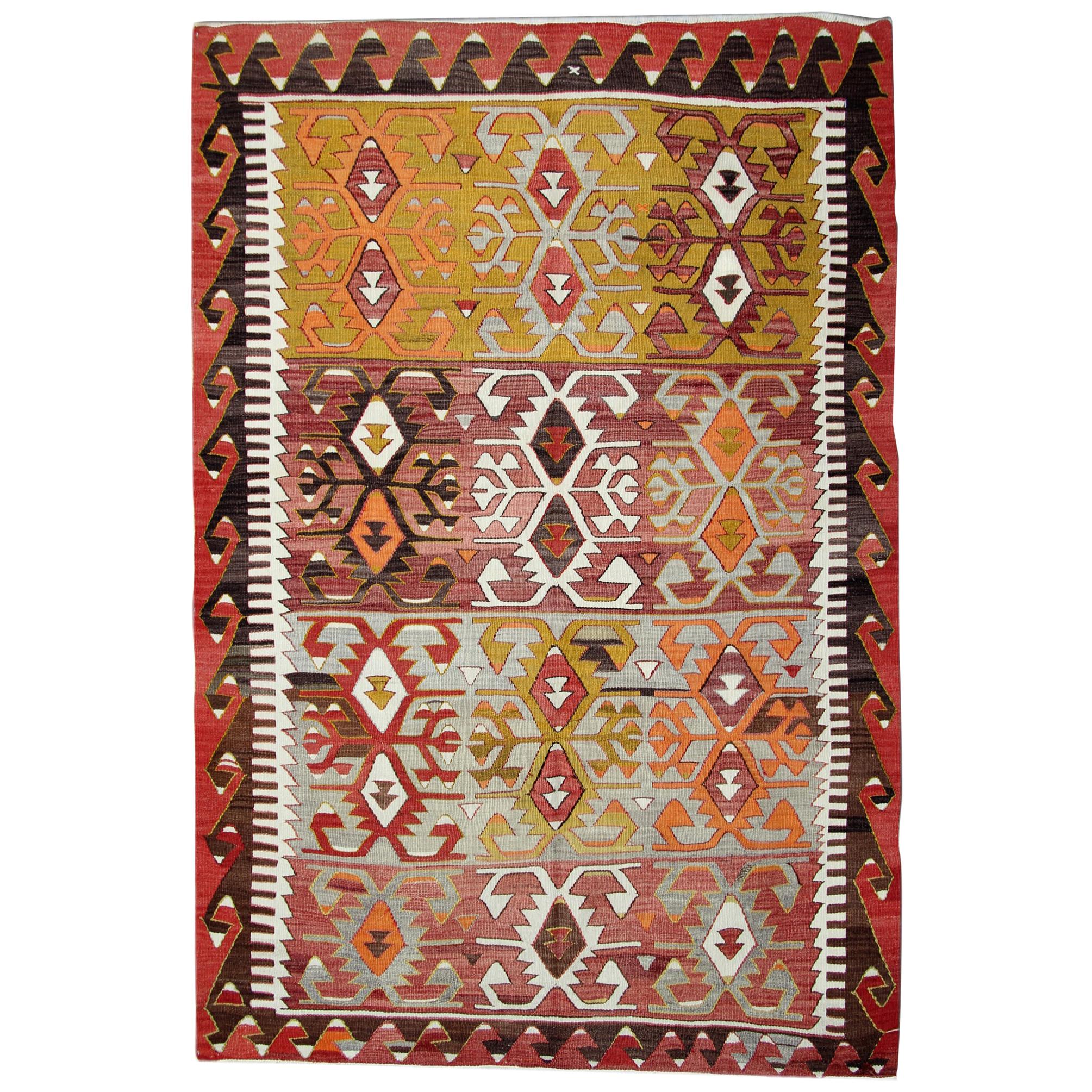 Antique Kilim Rugs, Traditional Oriental Rugs, Turkish Handmade Carpet For Sale