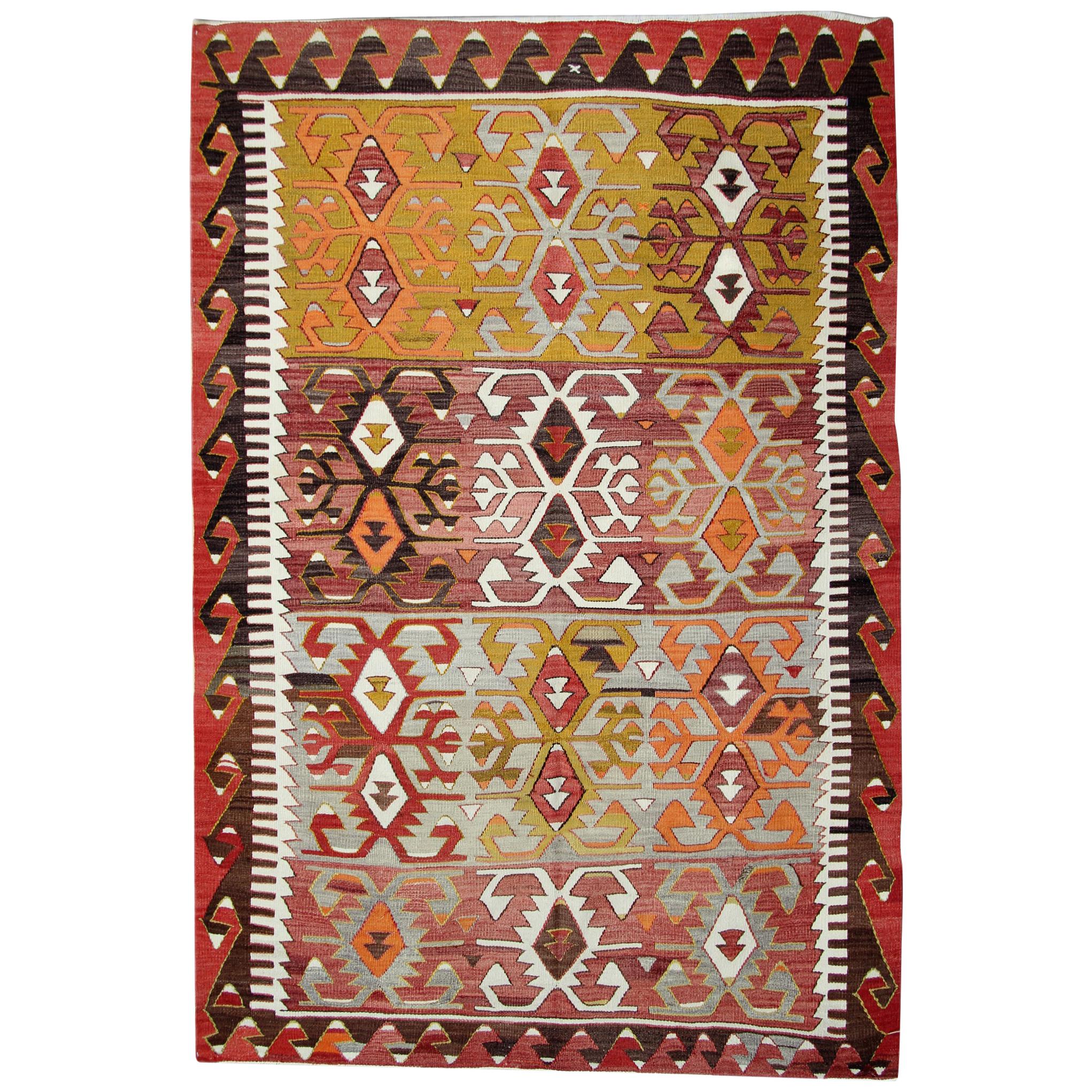 Antique Kilim Rugs, Traditional Oriental Rugs, Turkish Handmade Carpet for Sale