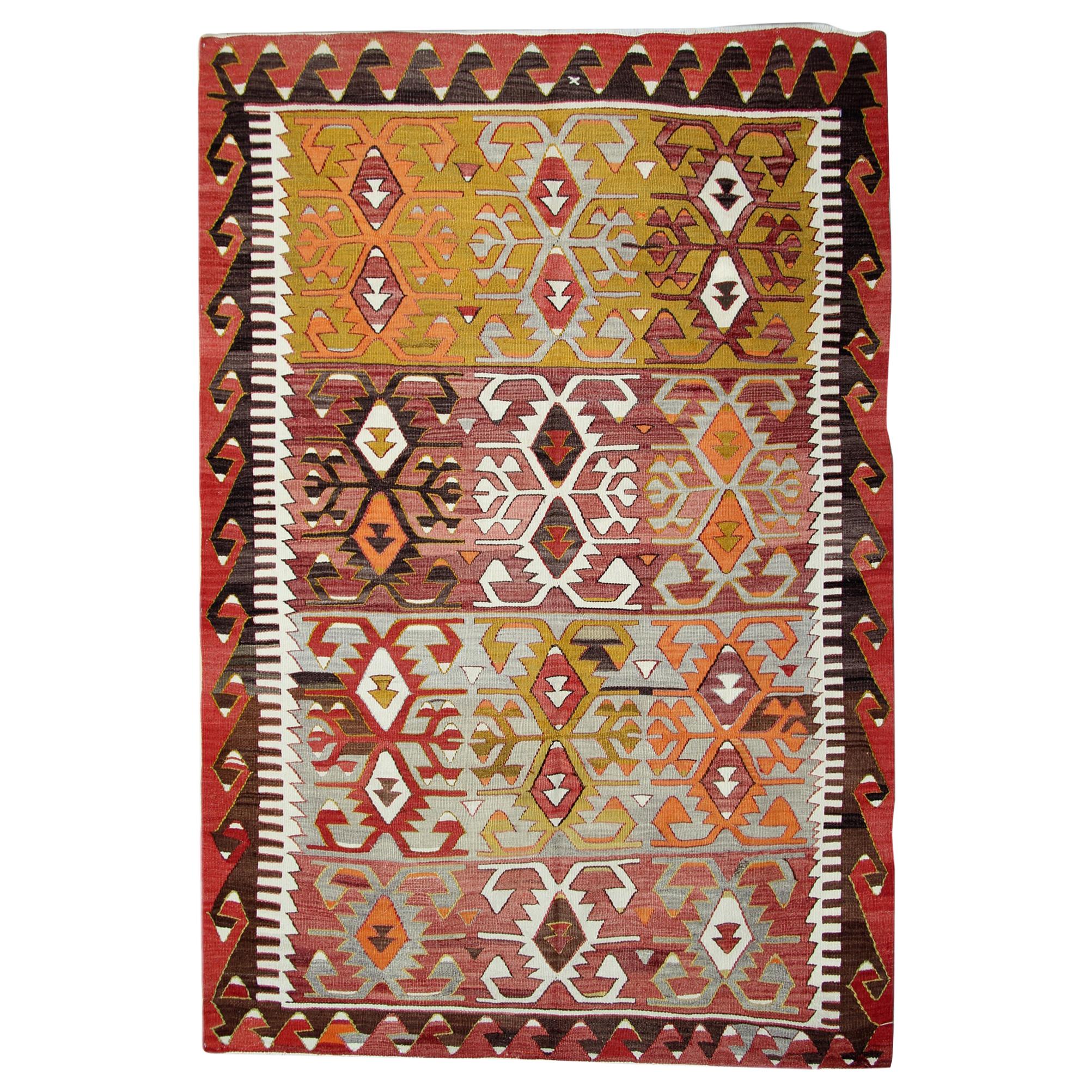 Antique Kilim Rugs, Traditional Oriental Rugs, Turkish Handmade Carpet for Sale