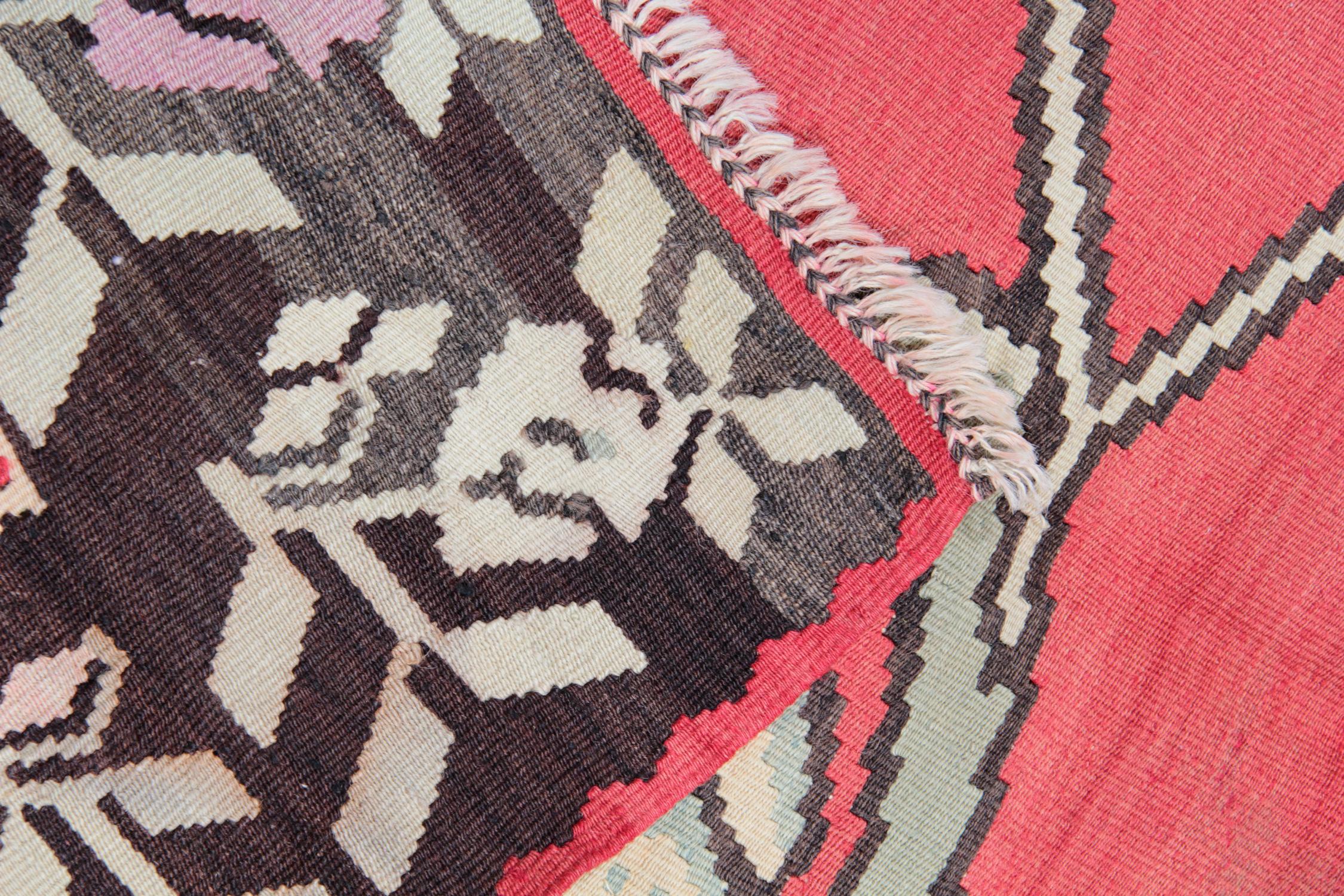 Wool Primitive Antique Kilim Rugs, Traditional Red Rugs, Turkish Carpet from Anatolia