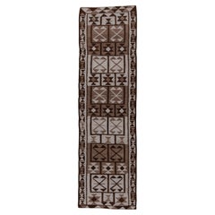 Vintage Kilim Runner in Different Shades of Brown