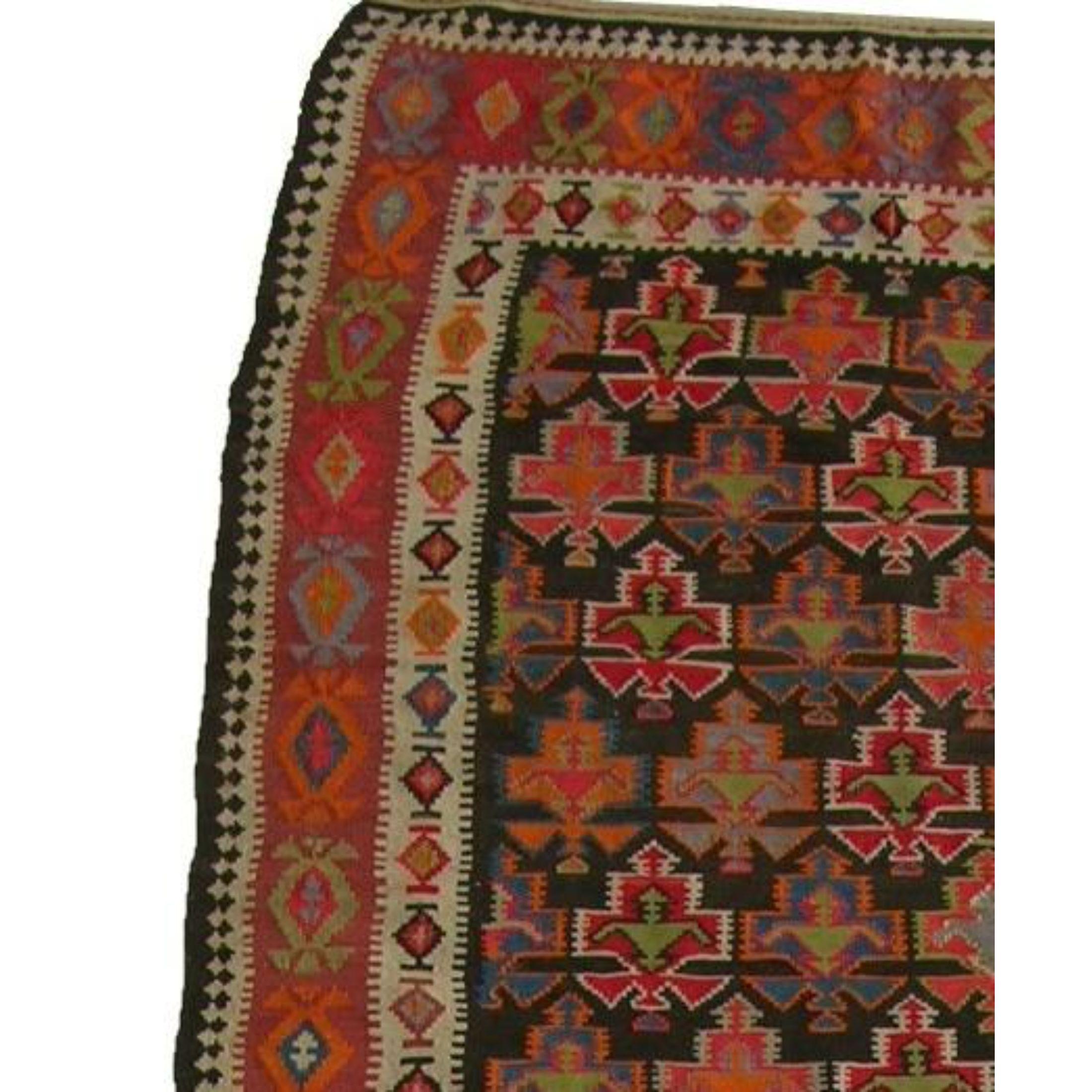 Antique Kilim Runner Rug 14'4'' X 4'10'' In Good Condition For Sale In Los Angeles, US
