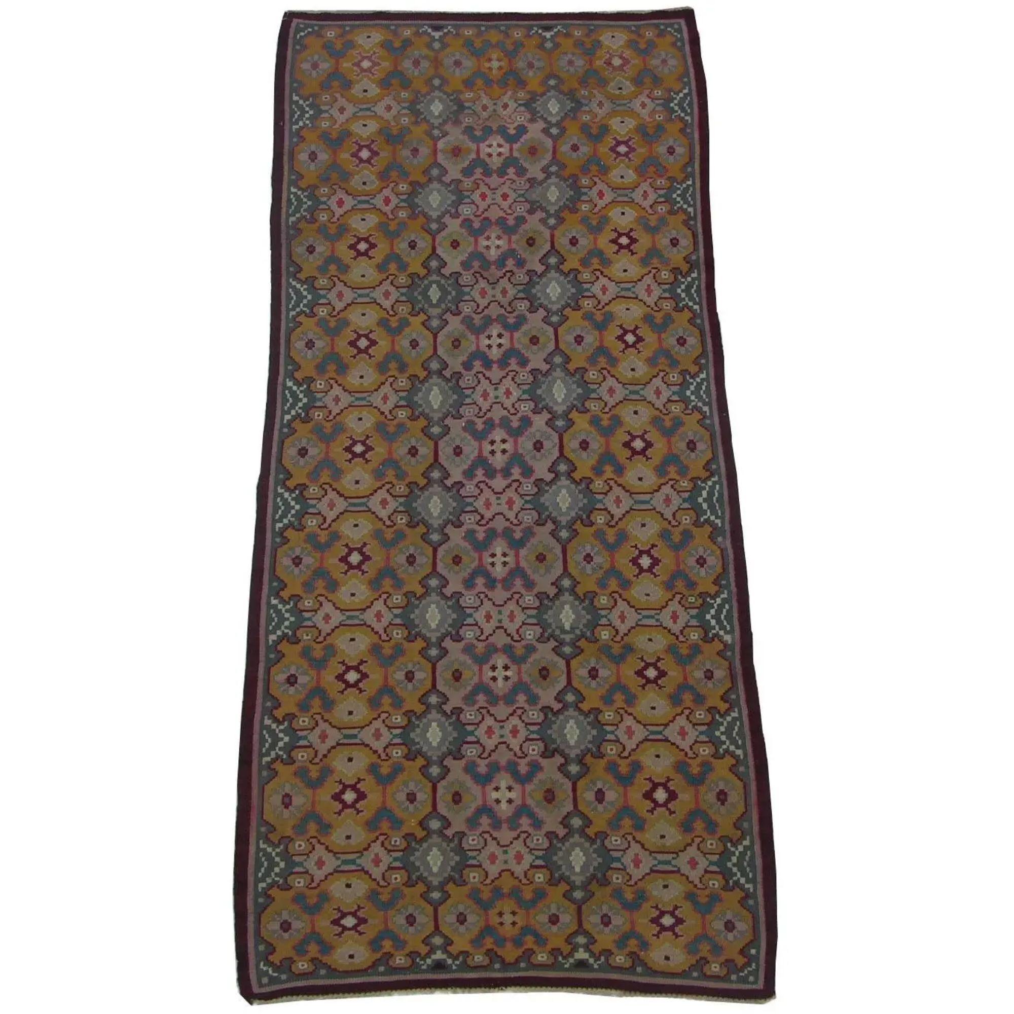 Wool Antique Kilim Runner Rug - 3'3'' X 7'9'' For Sale