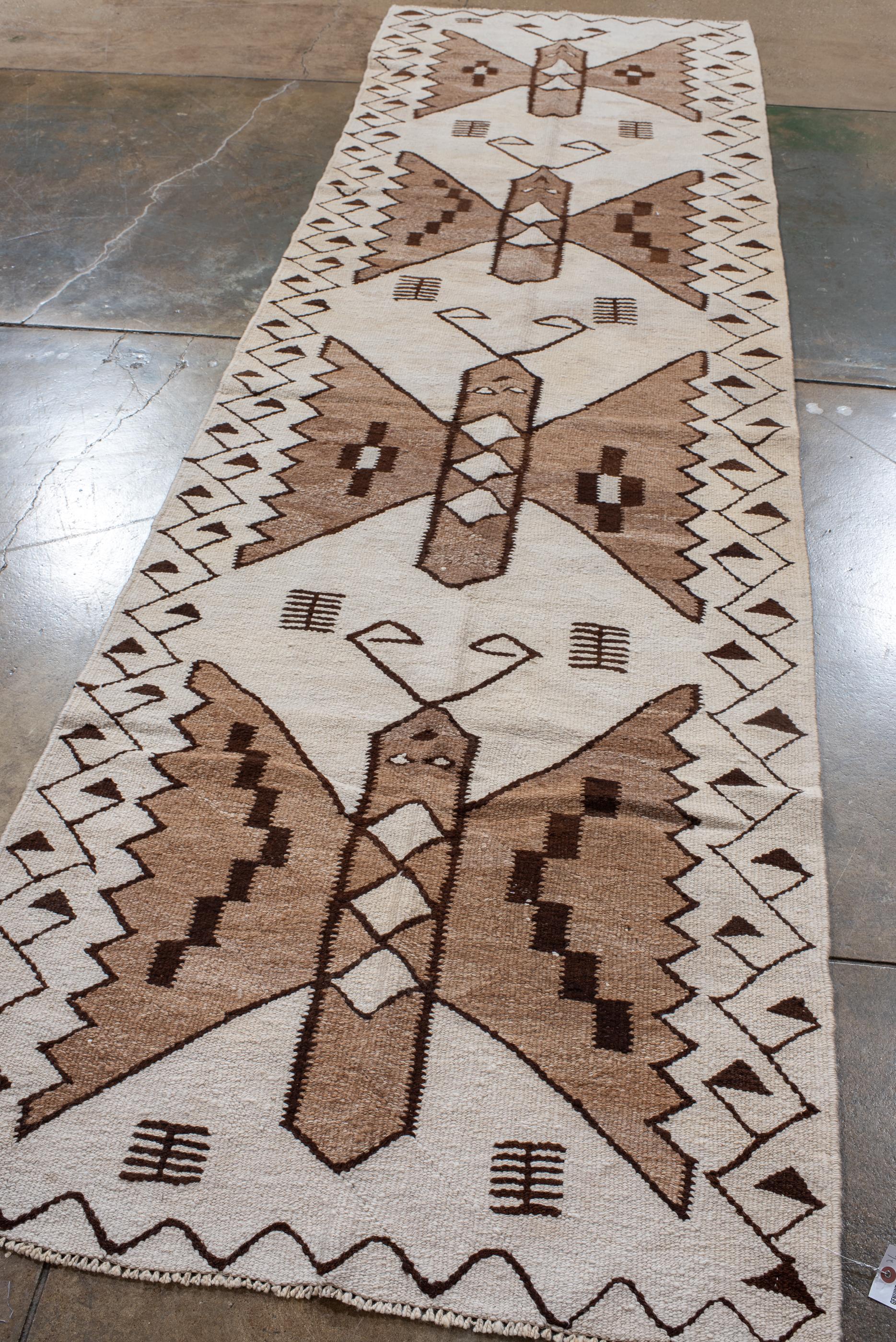 Turkish Antique Kilim Runner with Butterfly Design and Cream Colors For Sale