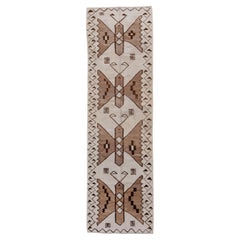 Antique Kilim Runner with Butterfly Design and Cream Colors
